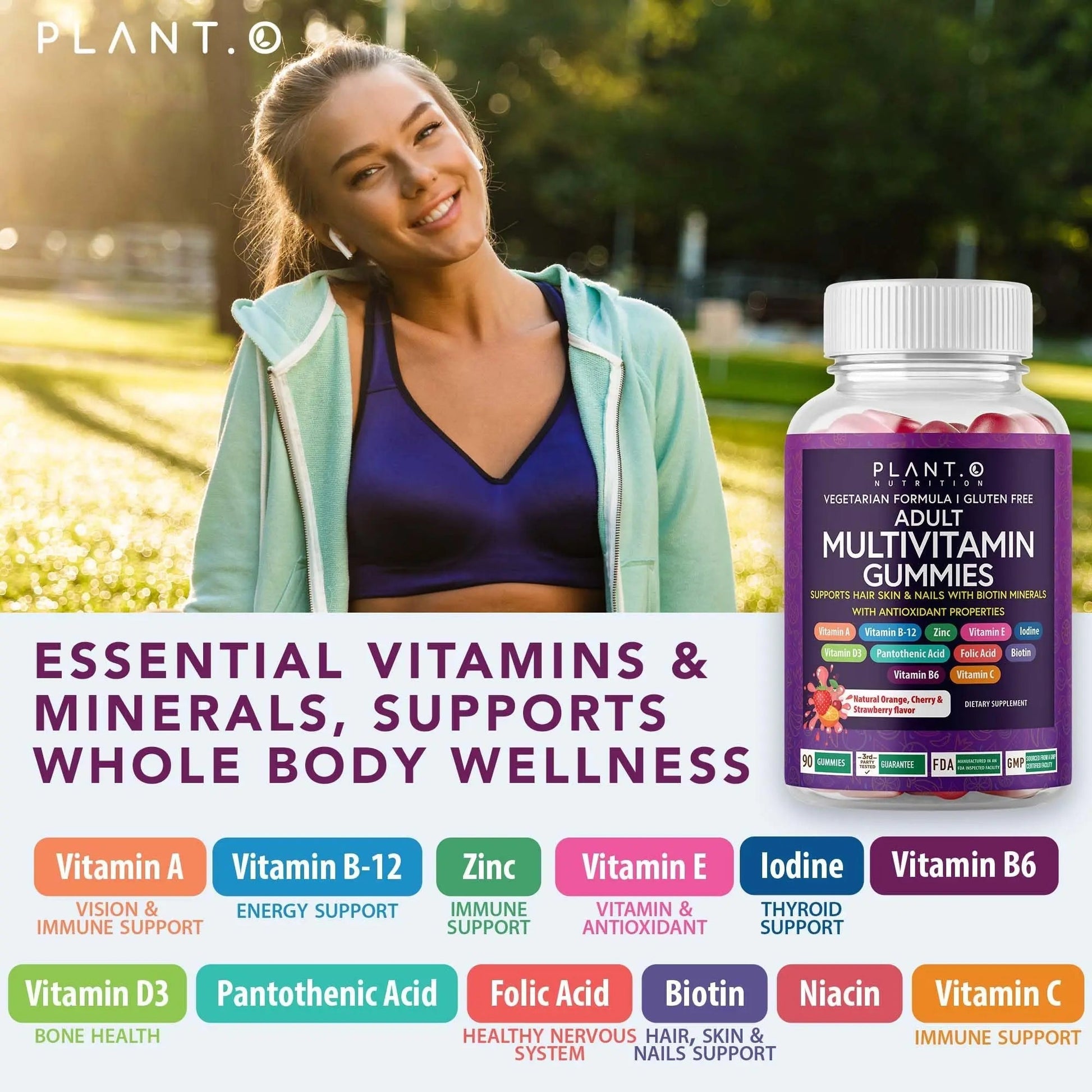 Complete Multivitamin Gummies for Adults – All-in-One Blend of Vitamin A B C D E Zinc and Biotin - Adult Vitamin Gummy for Energy and Immunity PLANT.O NUTRITION uk supplements