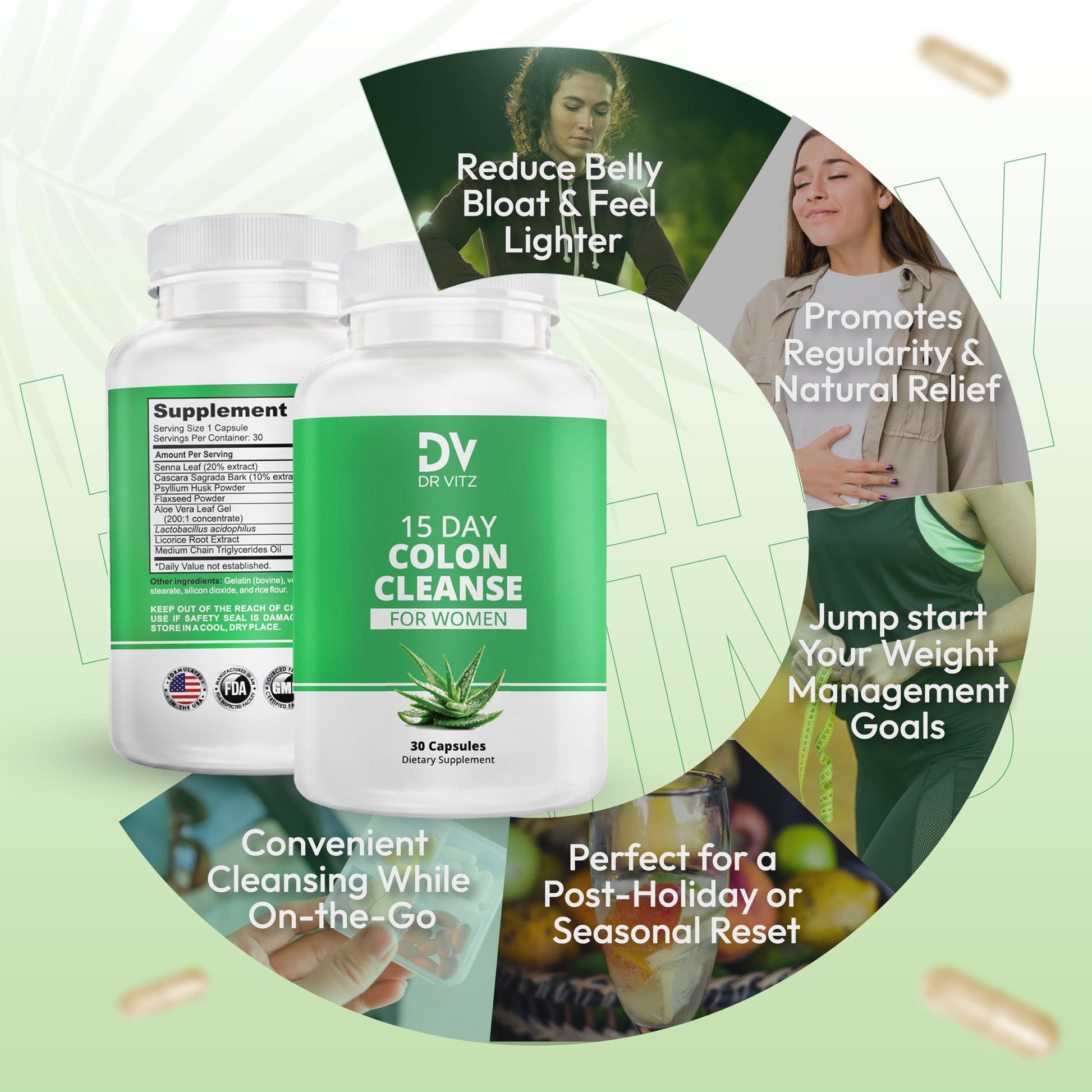 Dr Vitz 15 Day Colon Cleanse for Women – Natural Detox Pills with Herbs, Fiber & Probiotics – Bloating & Constipation Relief, Weight Loss & Gut Health Reset – 30 Capsules Dr Vitz uk supplements