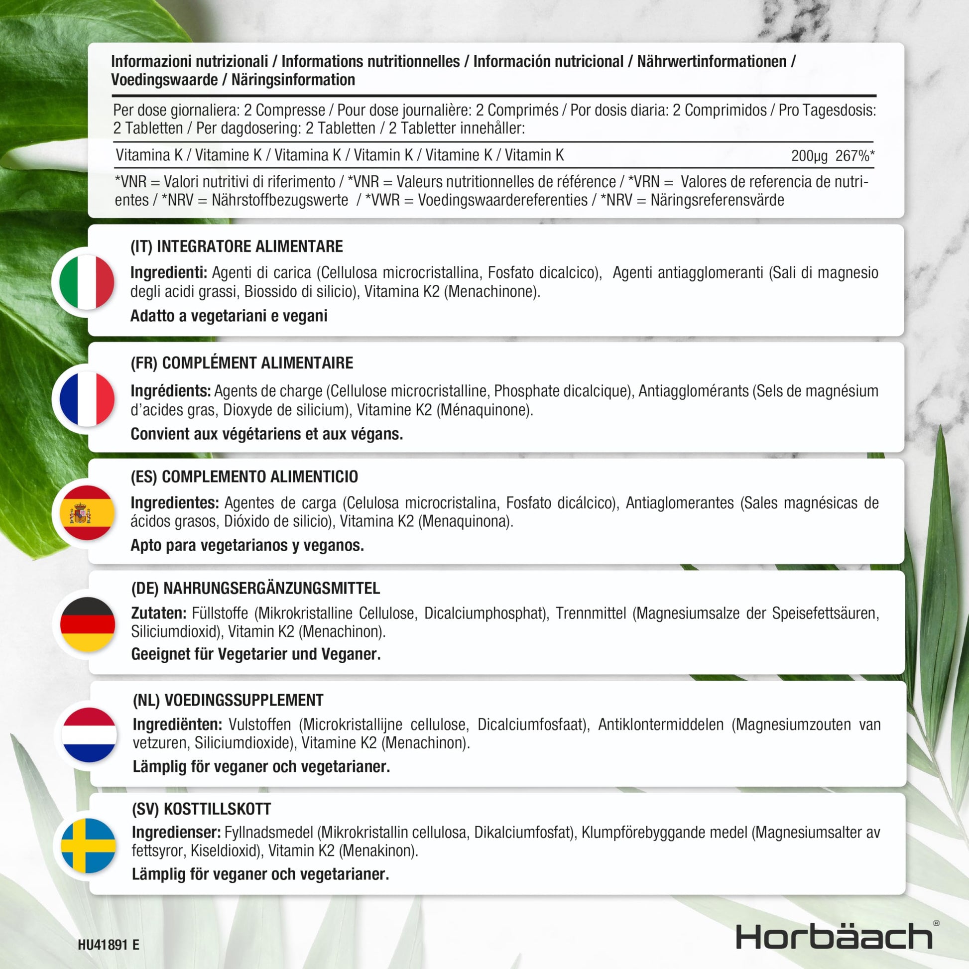 Vitamin K2 MK7 200ug | 365 Vegan Tablets | High Strength Menaquinone MK-7 Horbäach uk supplements