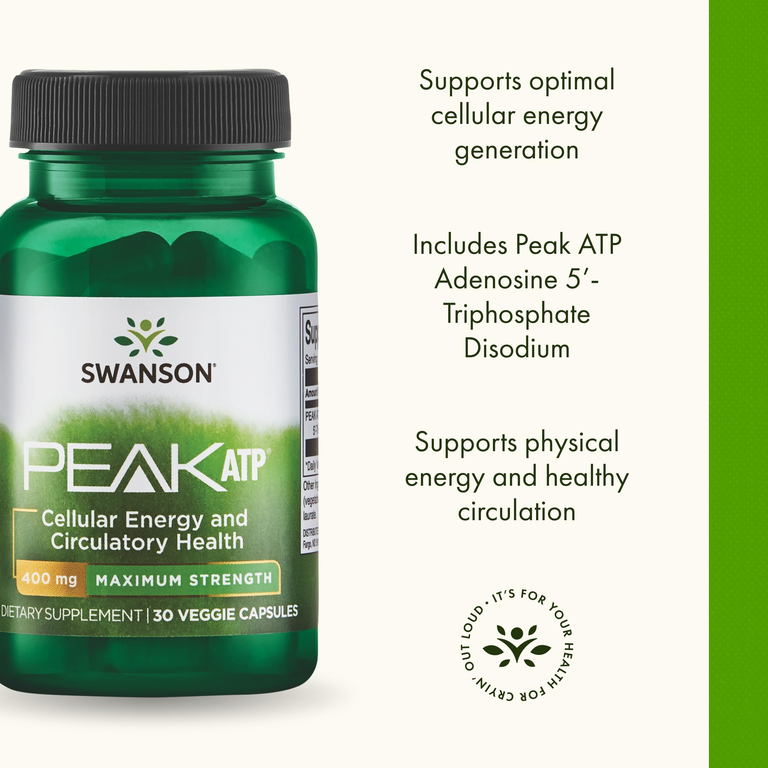 Swanson Maximum Strength Peak ATP-Natural Supplement Promoting Cellular Energy Support-Supports Physical Performance and Promotes Healthy Blood Flow Support-(30 Veggie Capsules, 400mg Each) 1 Pack Swanson uk supplements