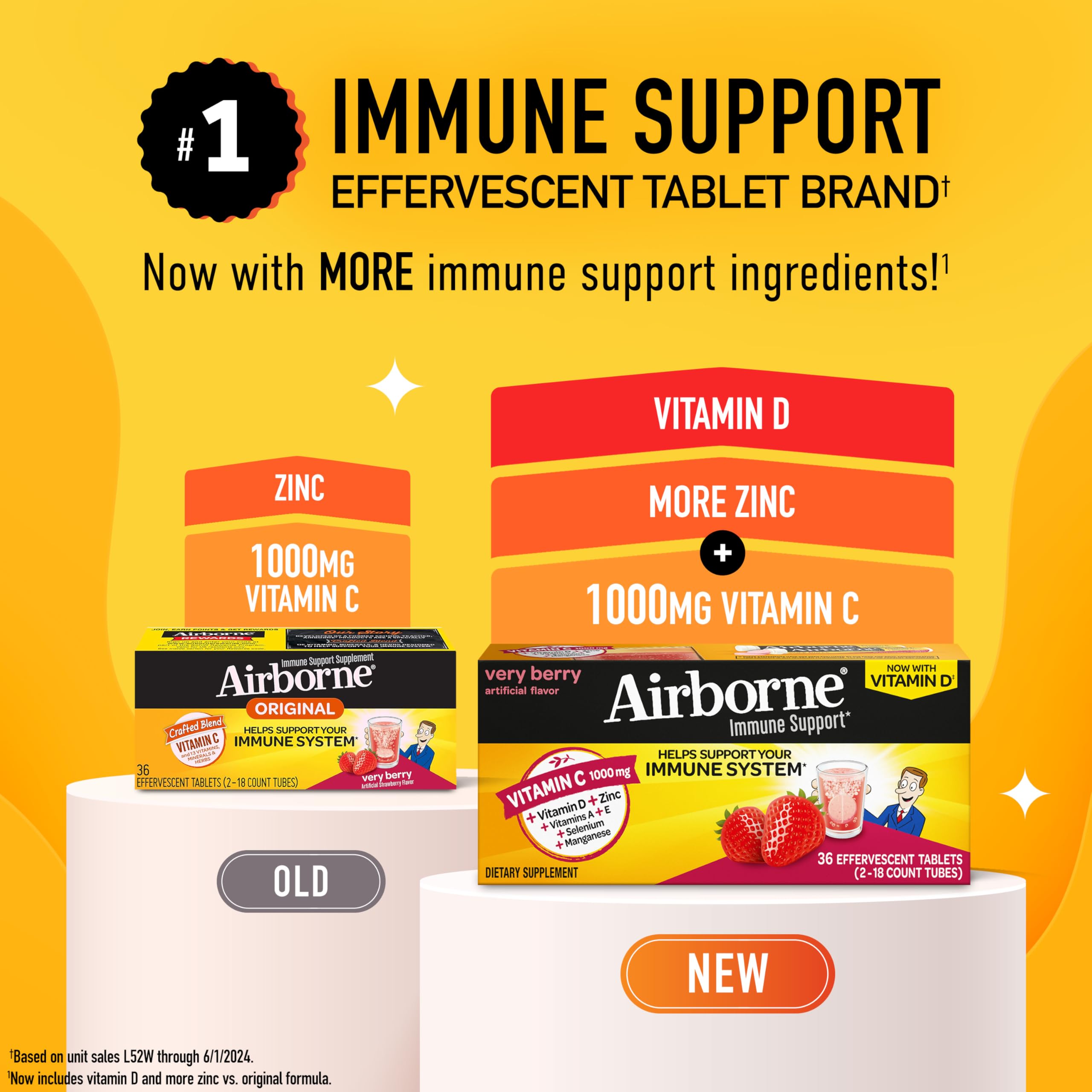 Vitamin C 1000mg (per serving) - Airborne Very Berry Effervescent Tablets (36 count in a box), Gluten-Free Immune Support Supplement, With Vitamins A C E, ZINC, Selenium, Echinacea & Ginger Airborne uk supplements