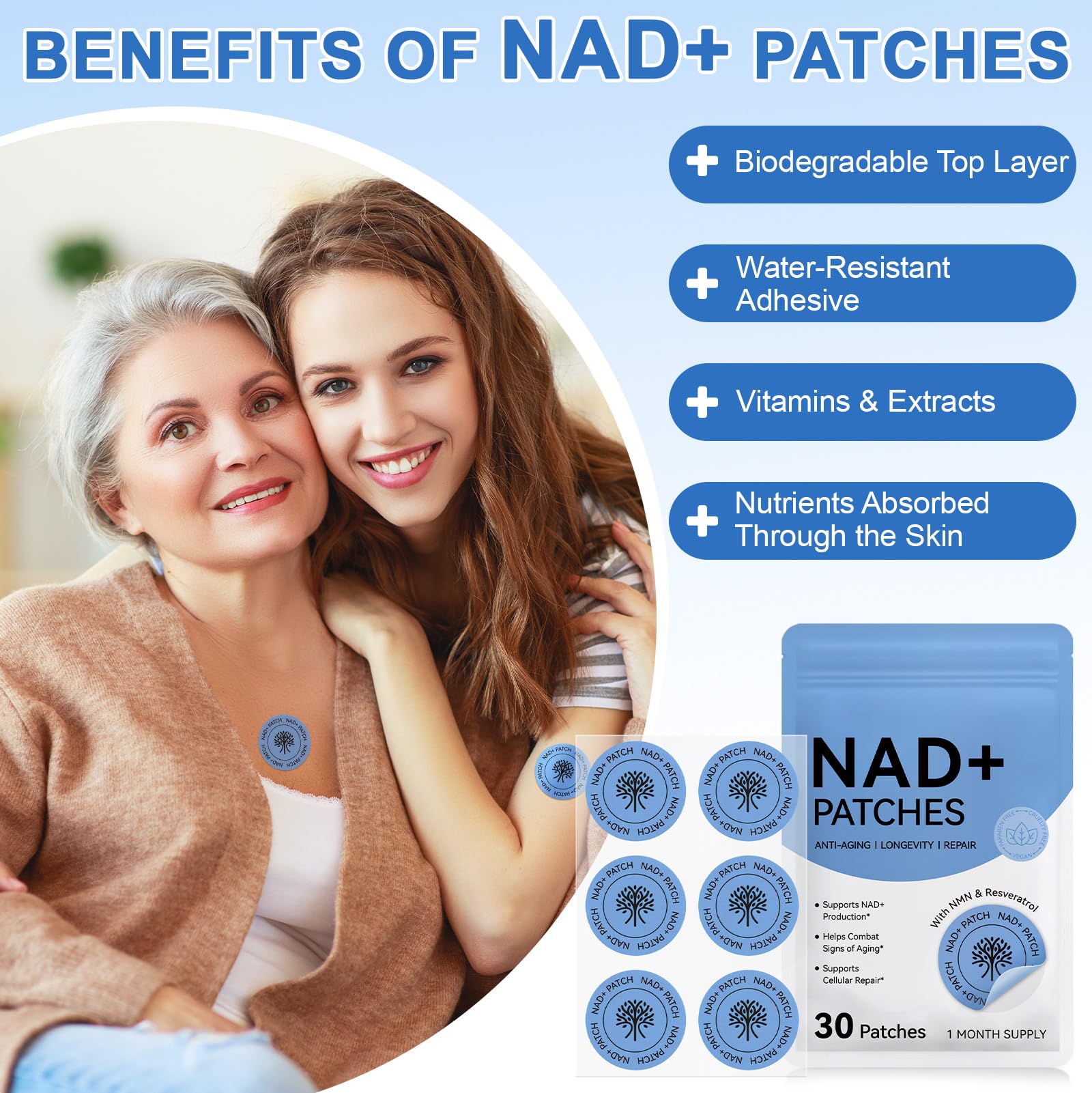 NAD Patches for Women & Men,One-Stop Solution for Skin and Wellness Support | NMNH, Resveratrol, Hyaluronic Acid, Vitamin C, & Coq10 l Premium 8-Hour Time-Release Patch for Enhanced Absorption MAYPJHEH uk supplements