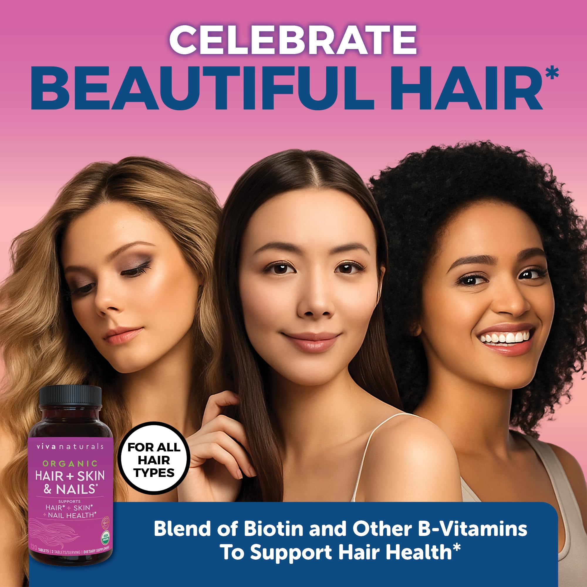 Biotin 5000 mcg Hair Skin Nails Vitamins for Women – Organic and Vegetarian-Friendly Supplement with Vitamin E, B-Vitamins, Spirulina Viva Naturals uk supplements
