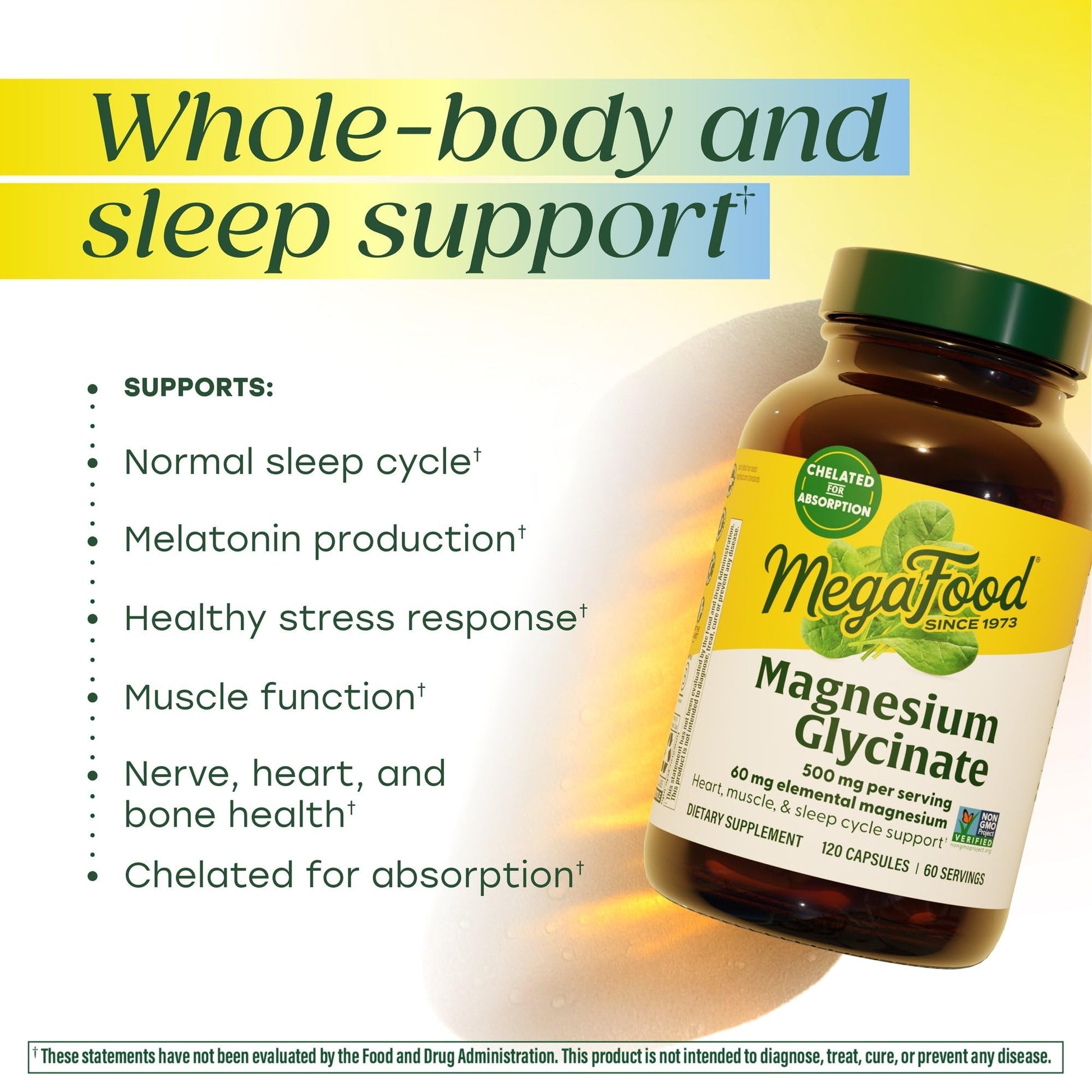MegaFood Magnesium Glycinate 500mg - Chelated Magnesium Supplement - 60mg Elemental Magnesium - Gentle on the Stomach - Supports Normal Sleep Cycle & Healthy Stress Response - 120 Capsules 60 Servings MegaFood uk supplements