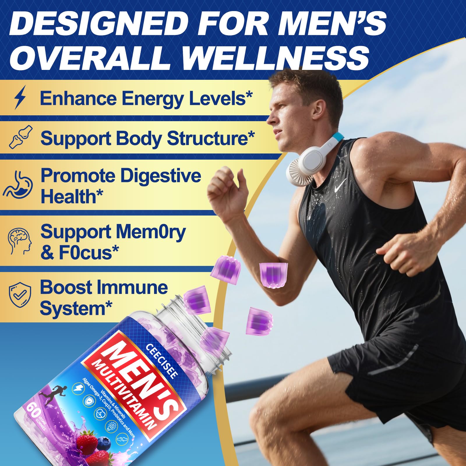 Ceecisee Men’s Methylated Multivitamin Gummies: Chewable Multivitamins Mens Gummy with Omega Probiotic Magnesium Zinc Vitamins B12 D3 - No Iron Daily Supplement Support Energy Immune for Men(120Count) Ceecisee uk supplements