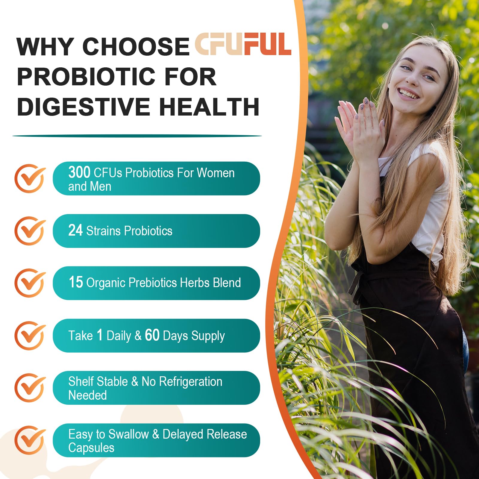 Probiotics for Women & Men - 300 Billion CFU, 24 Strains Probiotic + 15 Organic Herbs Prebiotics Blend, for Overall Digestive Gut Health, Immune, Constipation & Bloating, Shelf Stable - 4 Month Supply Cfuful uk supplements