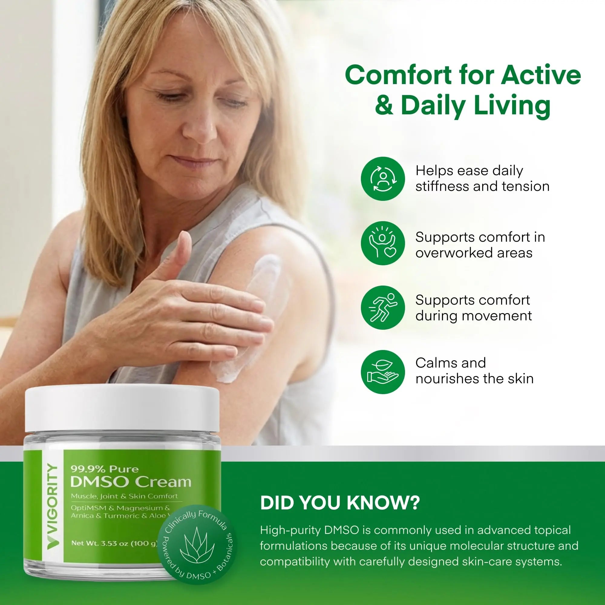Vigority DMSO Cream 99.9% Pure for Topical Joint, Muscle Comfort - DMSO Pharmaceutical Grade Cream with Arnica, Magnesium, Turmeric, OptiMSM, Aloe Vera 2 Pack Vigority uk supplements