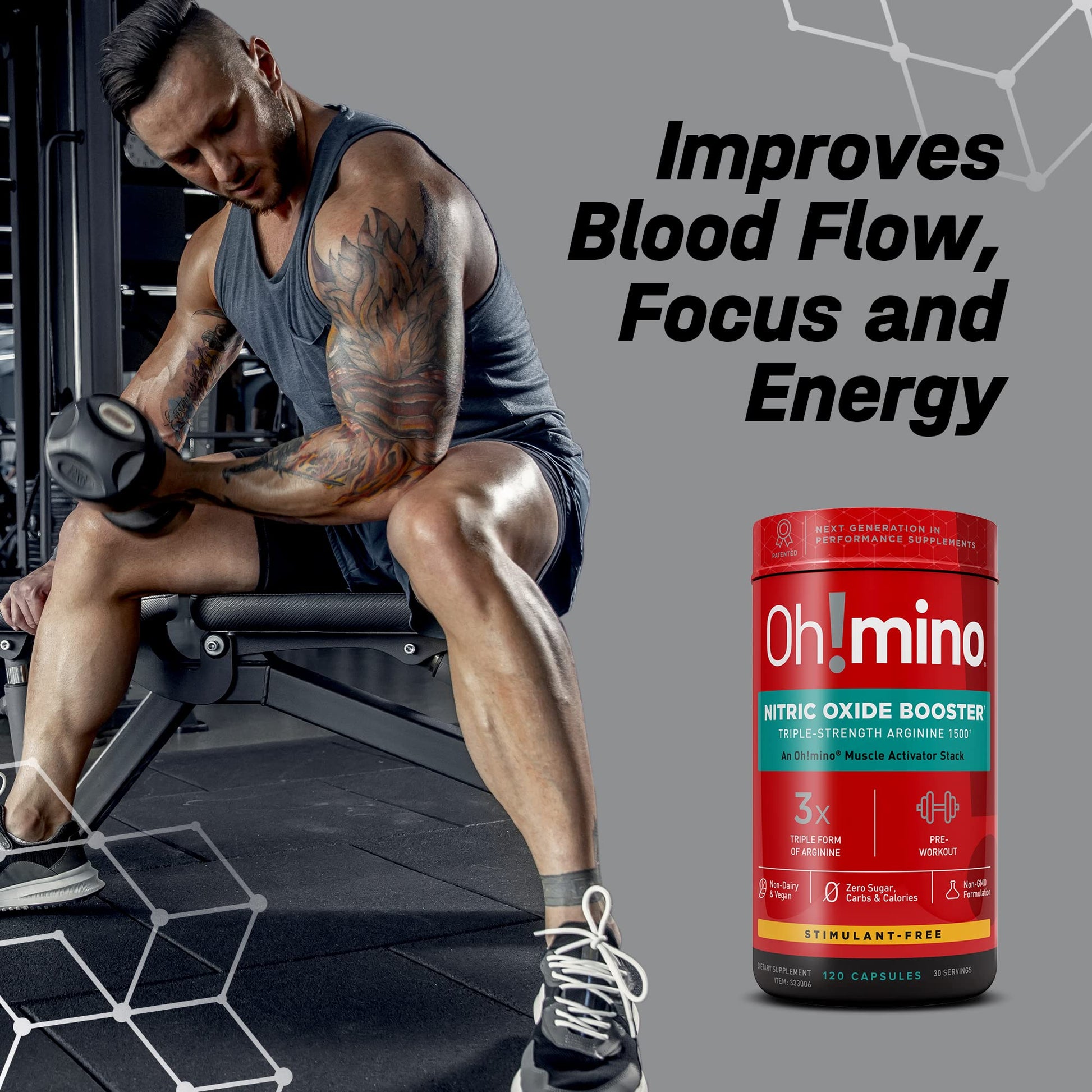 Oh!mino Nitric Oxide Supplement Activator Booster, Triple Strength L-Arginine for Energy Oh!mino uk supplements