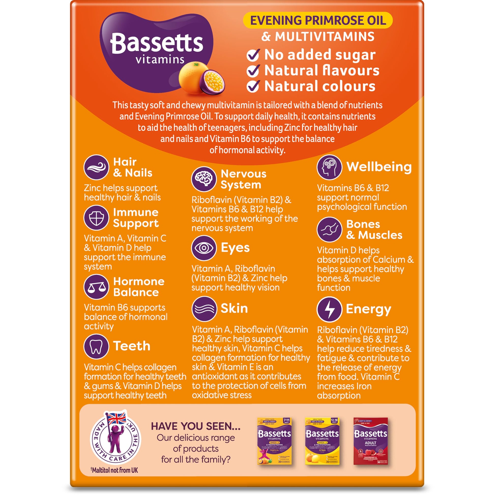 Bassetts Vitamins 12-18 EPO Orange & Passion Fruit 30's, 94.2 g, Orange and passionfruit Bassetts Vitamins uk supplements