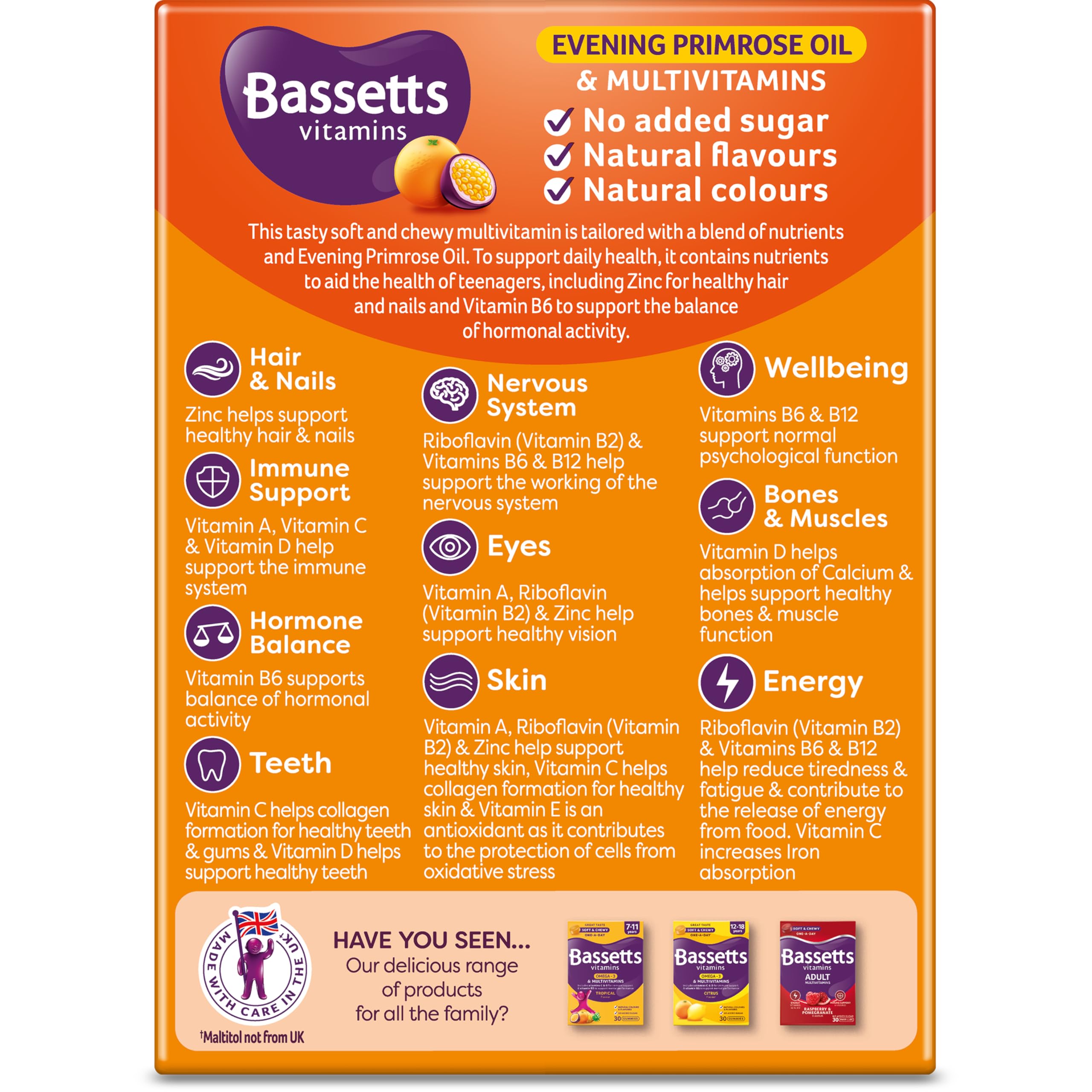 Bassetts Vitamins 12-18 EPO Orange & Passion Fruit 30's, 94.2 g, Orange and passionfruit Bassetts Vitamins uk supplements