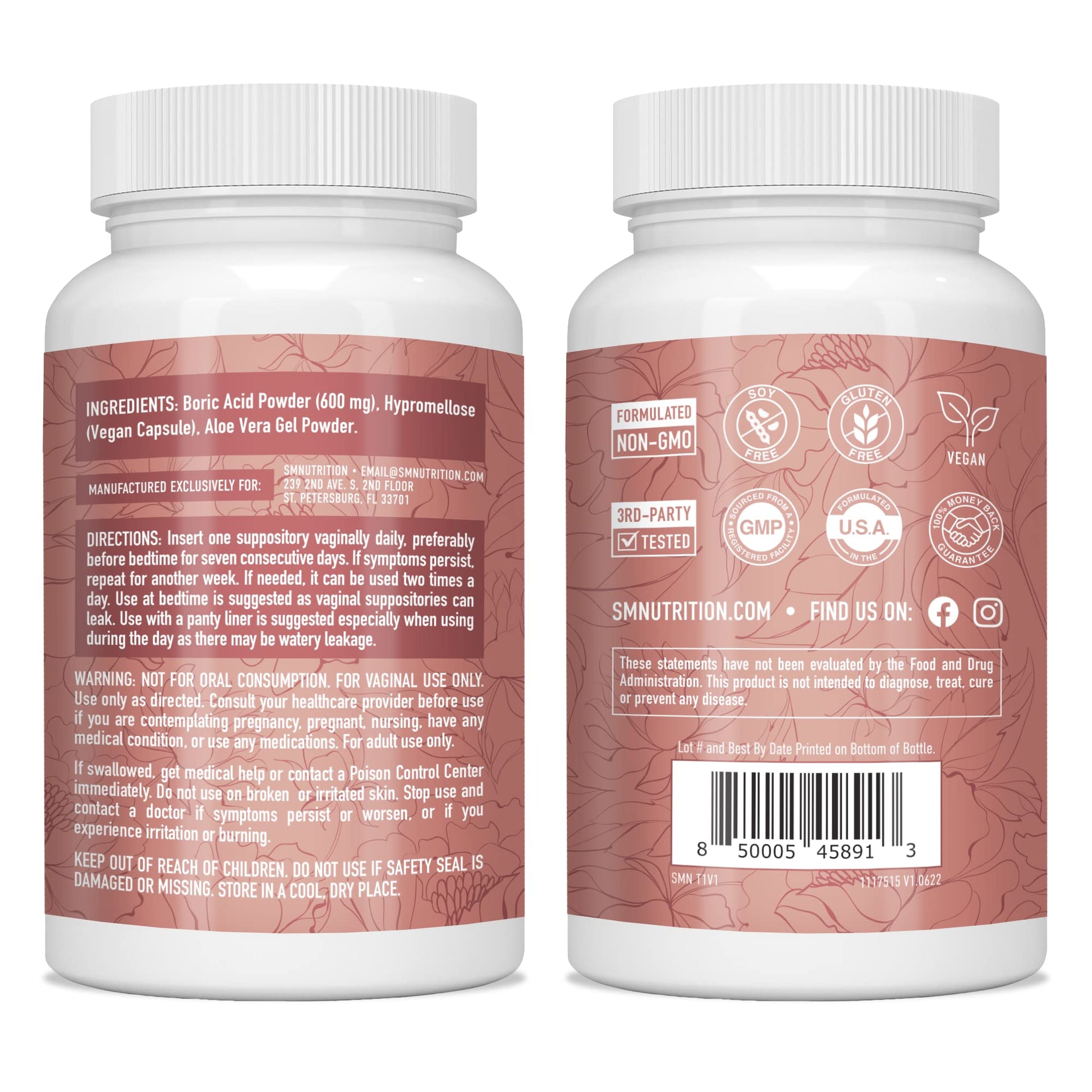 Boric Acid Suppositories for Women | 600mg | for pH Balance, Vaginal Odor & Itching | Feminine Intimate Health SMNutrition uk supplements