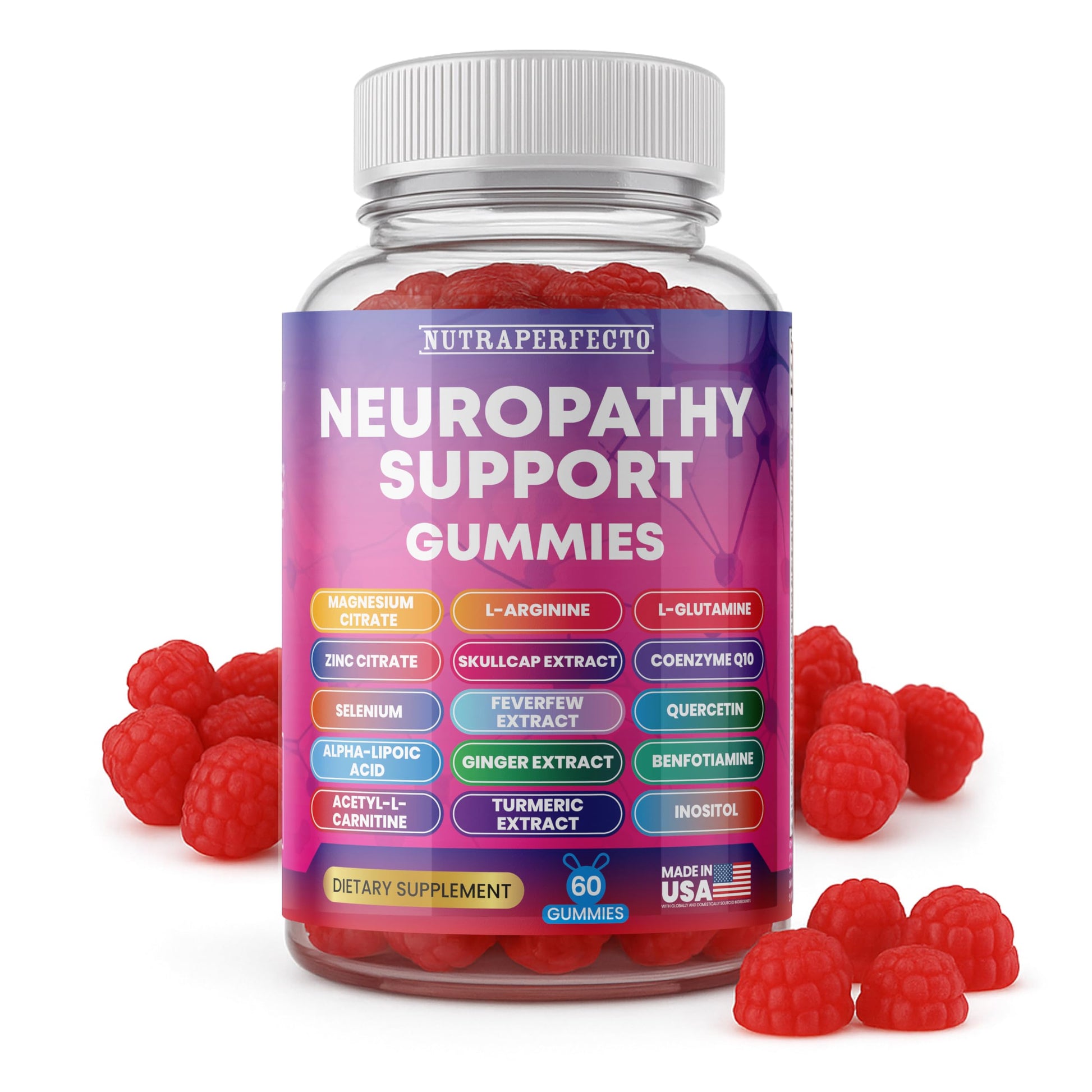 Sugar Free Neuropathy Support Gummies for Nerve – Enhanced Nerve Health, Regeneration, Cognitive Support with Vitamin B1, B6, B12, Magnesium, ALA, Turmeric, CoQ10 & More NutraPerfecto uk supplements