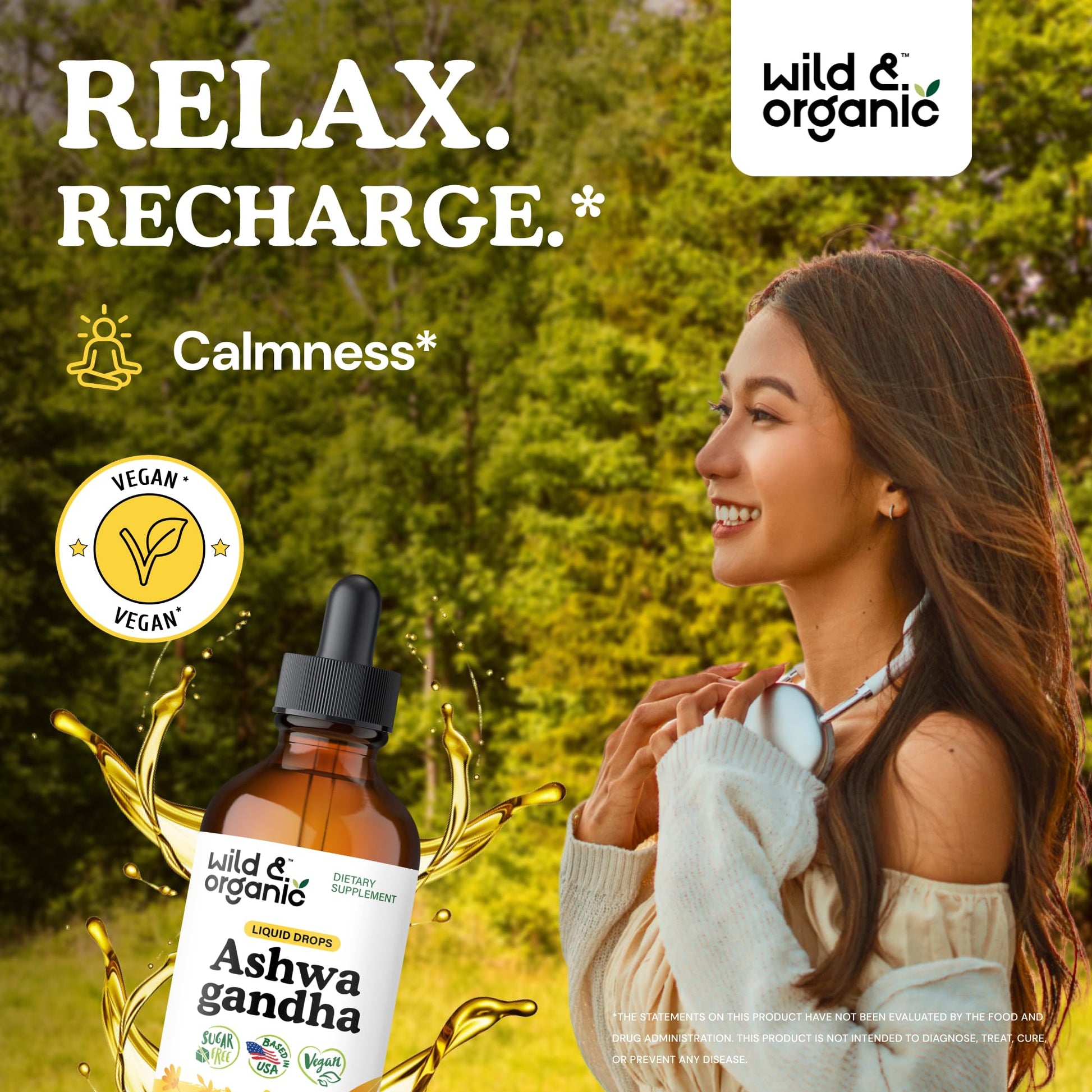 Wild & Organic Ashwagandha Drops - Mood Support & Positive Energy - 500 mg Ashwagandha for Women & Men - Add to Tea Liquid Extract for Relaxation - Non-GMO, Sugar & Alcohol-Free Tincture - 4 fl oz Wild & Organic uk supplements