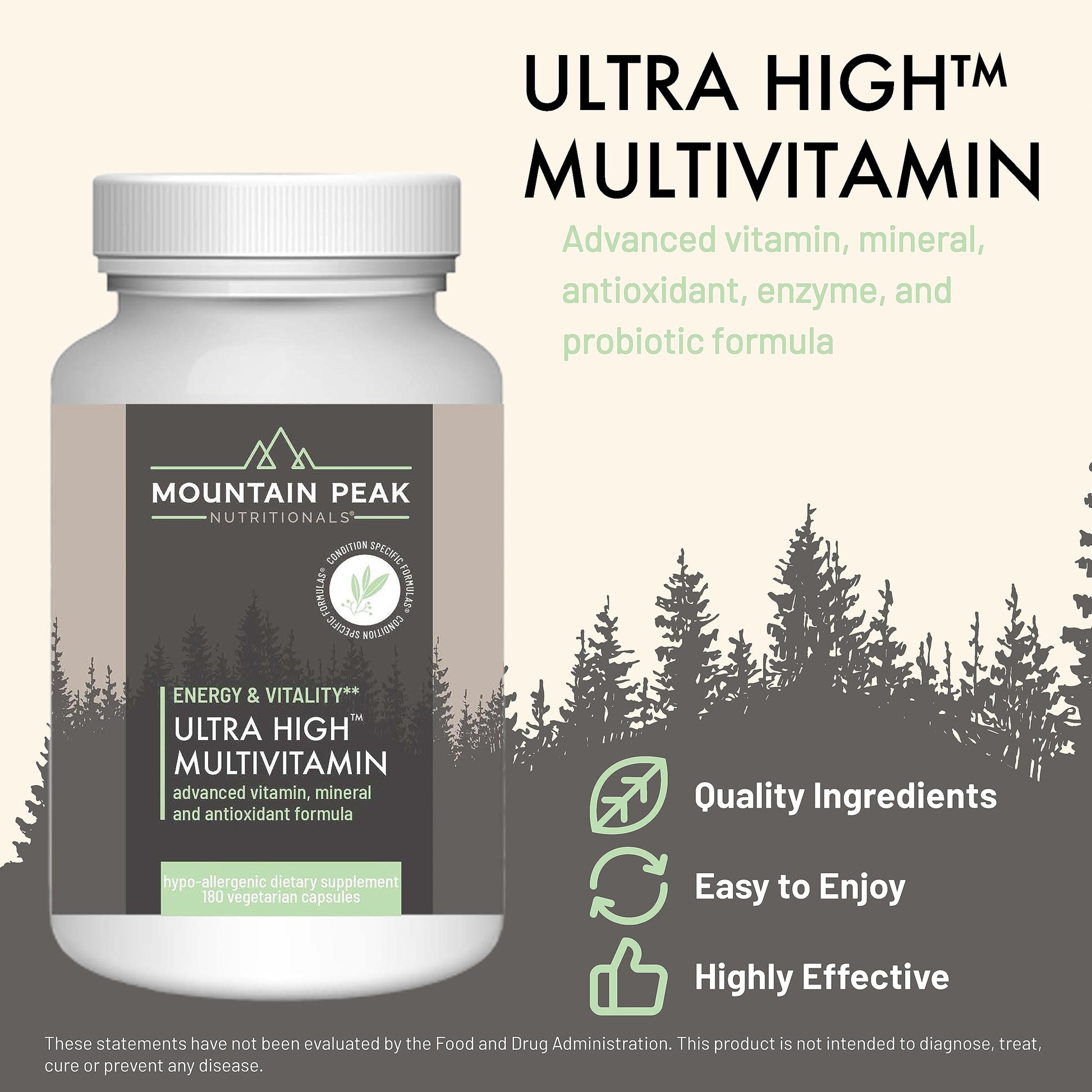 Mountain Peak Nutritionals Ultra High Multivitamin for Men & Women - with Vitamins A, B12, B6, C, D, E, Magnesium, Zinc, Folic Acid, Digestive Enzymes & Probiotics (180 Vegetarian Capsules) Mountain Peak Nutritionals uk supplements