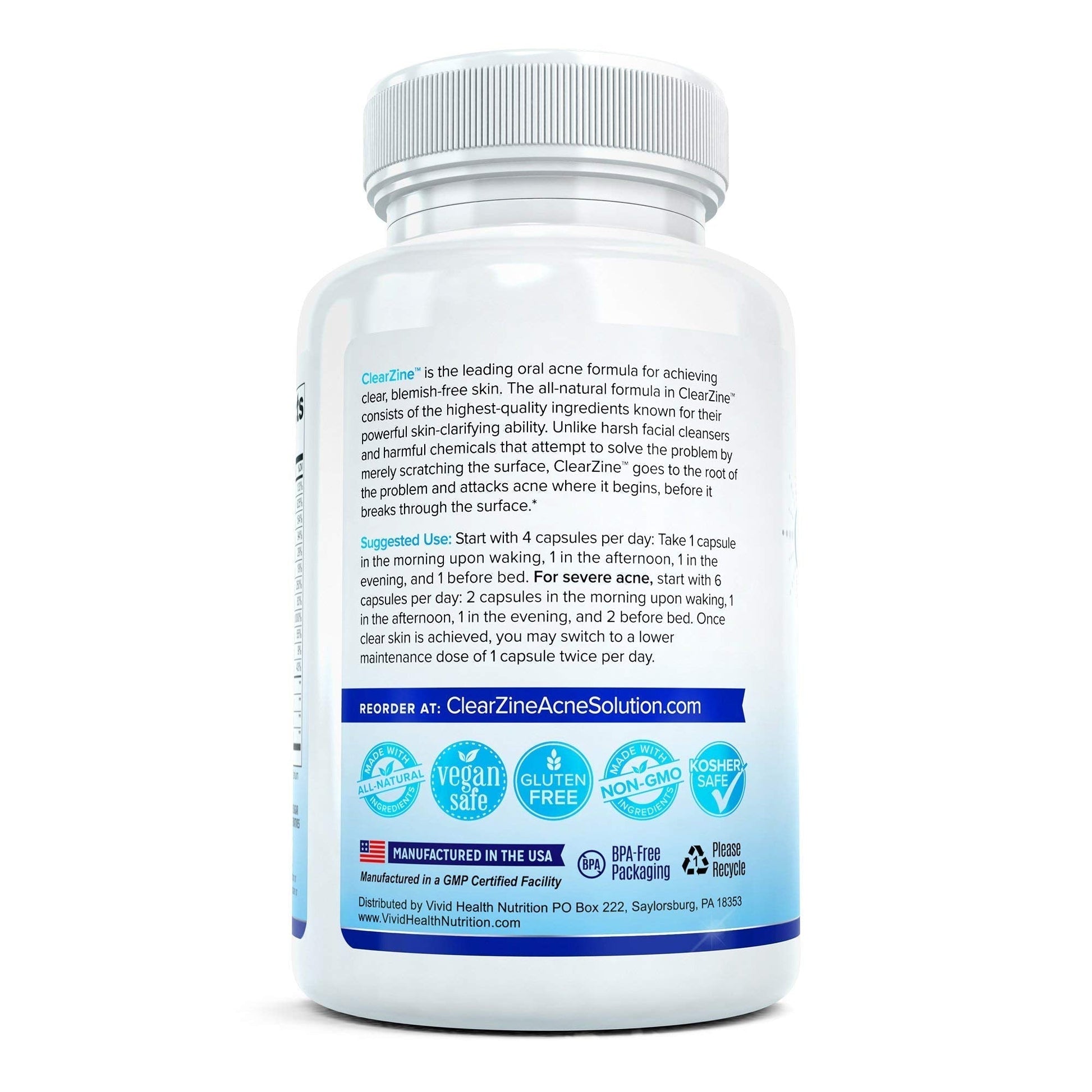 ClearZine Acne Pills for Teens & Adults | Clear Skin Supplement, Vitamins for Hormonal & Cystic Acne | Stop Breakouts, Oily Skin and Zits, 90 Caps ClearZine uk supplements