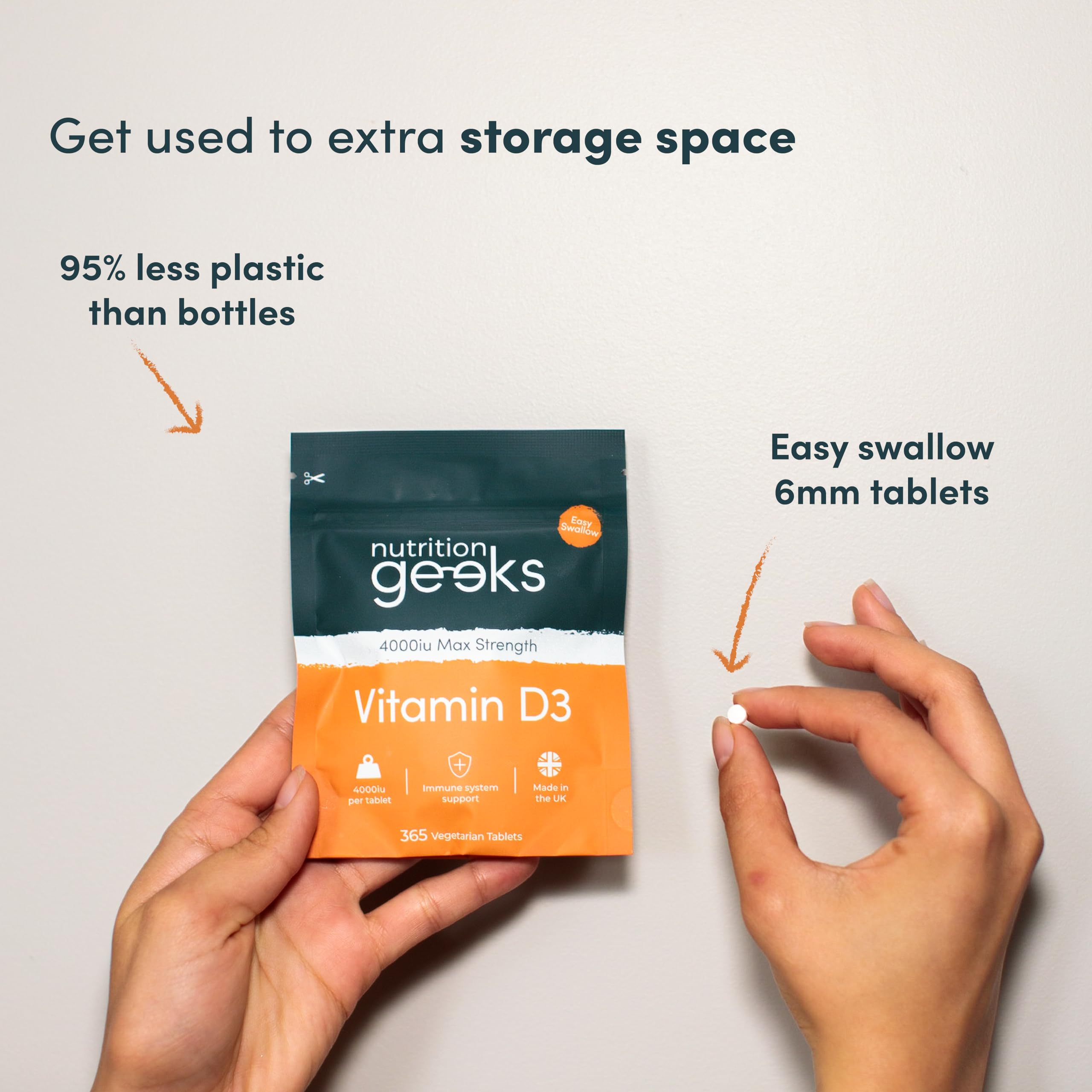 Vegetarian Vitamin D3 4000 iu - 1 Year Supply, 365 Easy-Swallow High Strength Vitamin Nutrition Geeks uk supplements