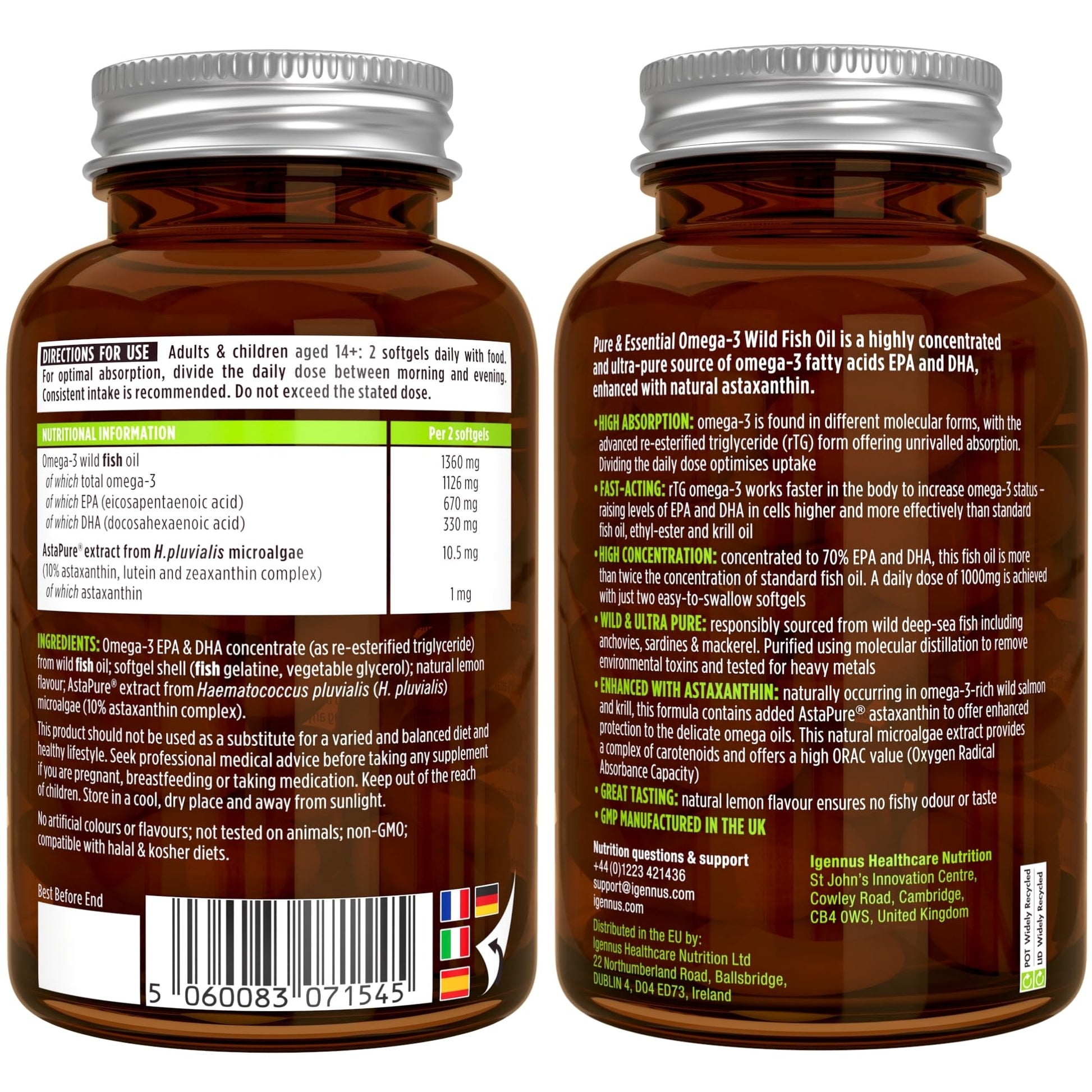 Omega-3 Wild Fish Oil & Astaxanthin, The Most Advanced High Absorption rTG Omega-3 Igennus Healthcare Nutrition uk supplements