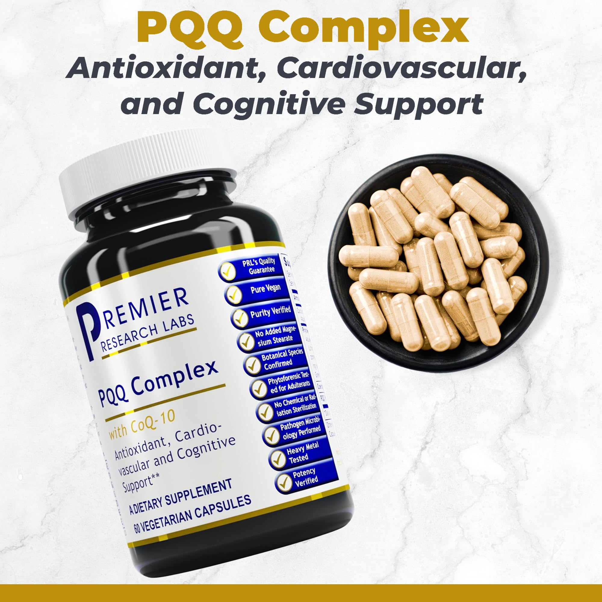 Premier Research Labs Premier PQQ Complex with CoQ10 - Coenzyme Q10, Co Q 10 Supplement with Pyrroloquinoline Quinone (PQQ) for Antioxidant, Brain & Heart Support - 60 Vegetarian Capsules Premier Research Labs uk supplements