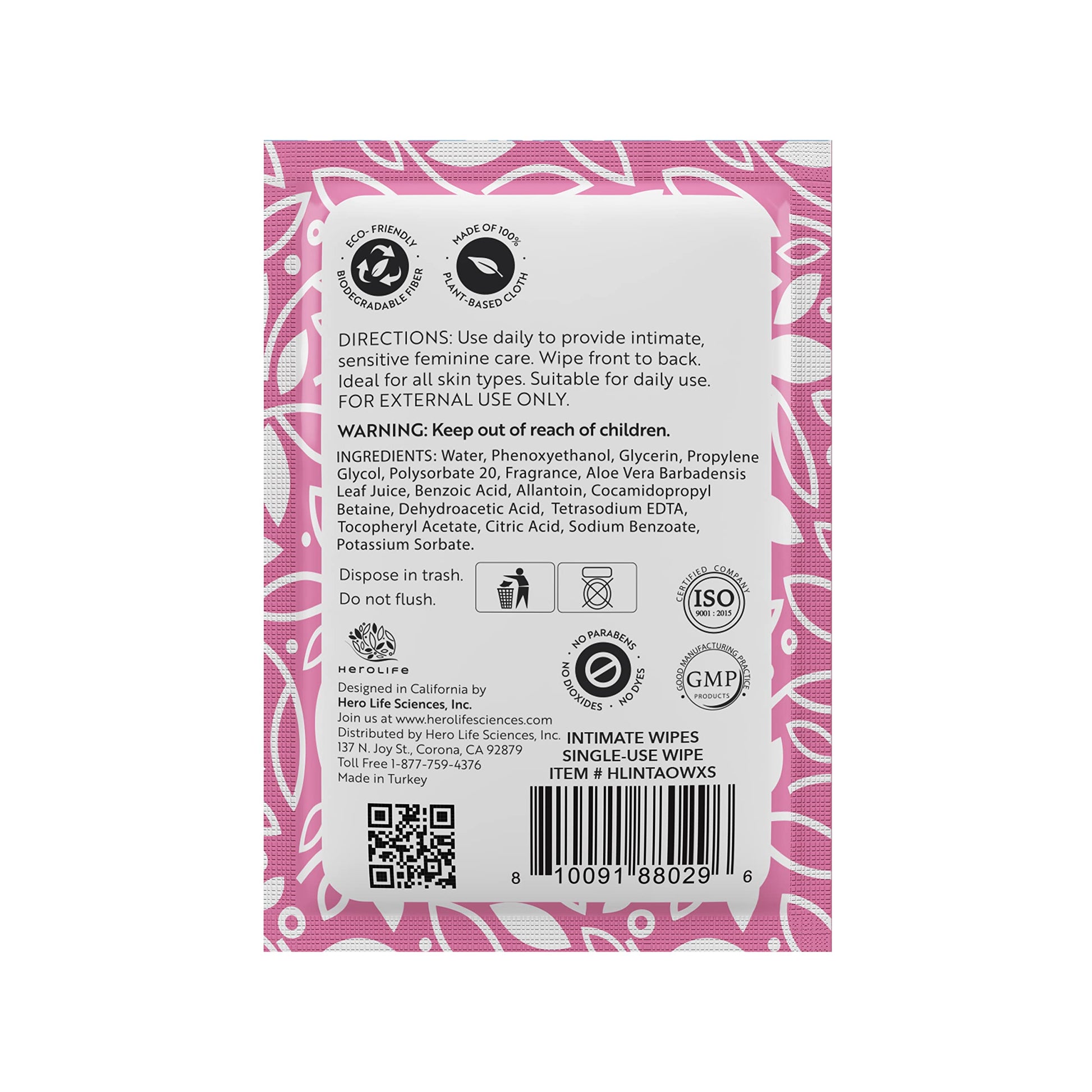 HEROLIFE Personal Wipes for Feminine Care, Single Use To Go, Plant-Based, 1 pack of 40 Single Herolife uk supplements