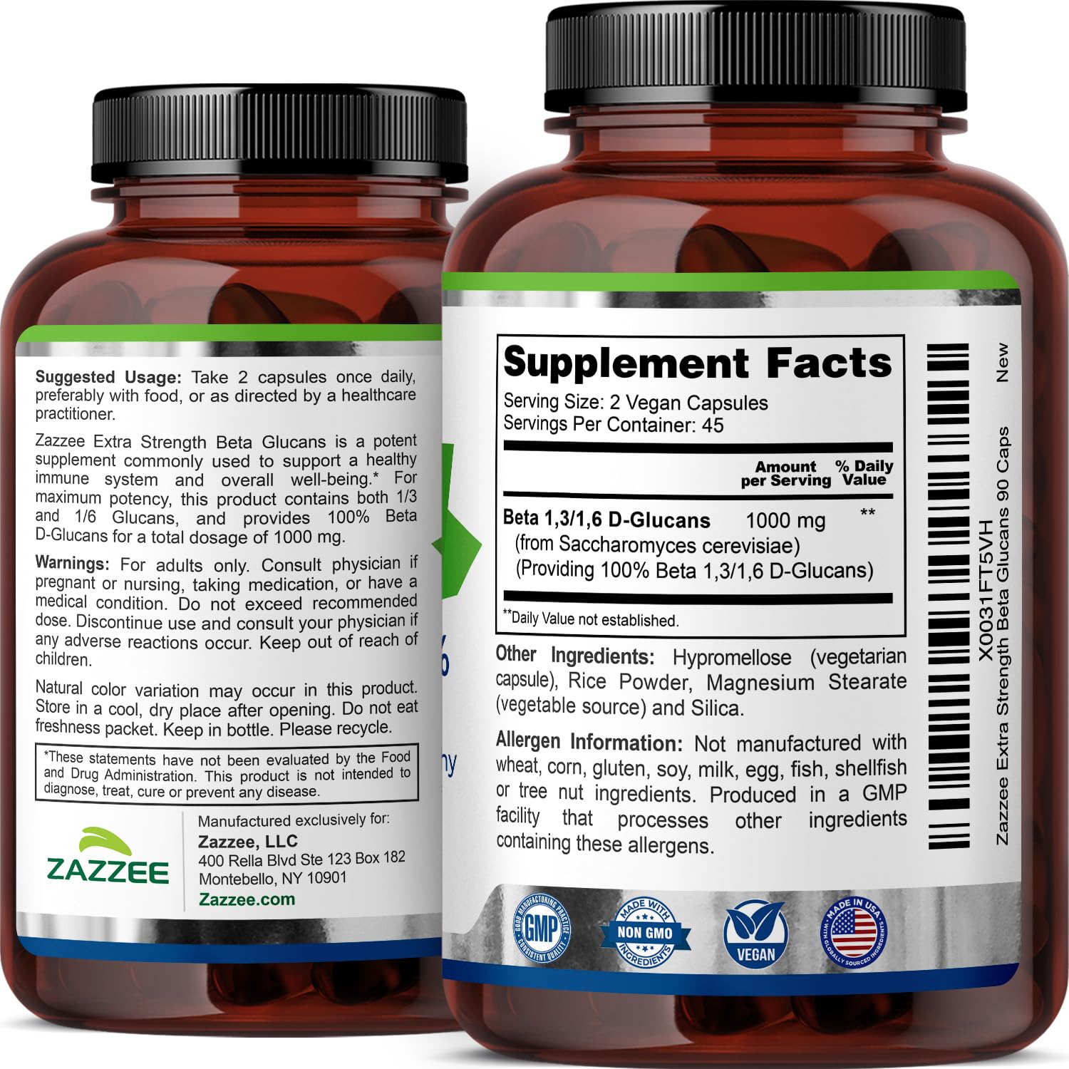 Zazzee Extra Strength 1,3/1,6 Beta Glucans, 1000 mg, 100% Concentrated, 90 Vegan Capsules, Supports a Healthy Immune System, 100% Vegetarian, All-Natural and Non-GMO Zazzee uk supplements
