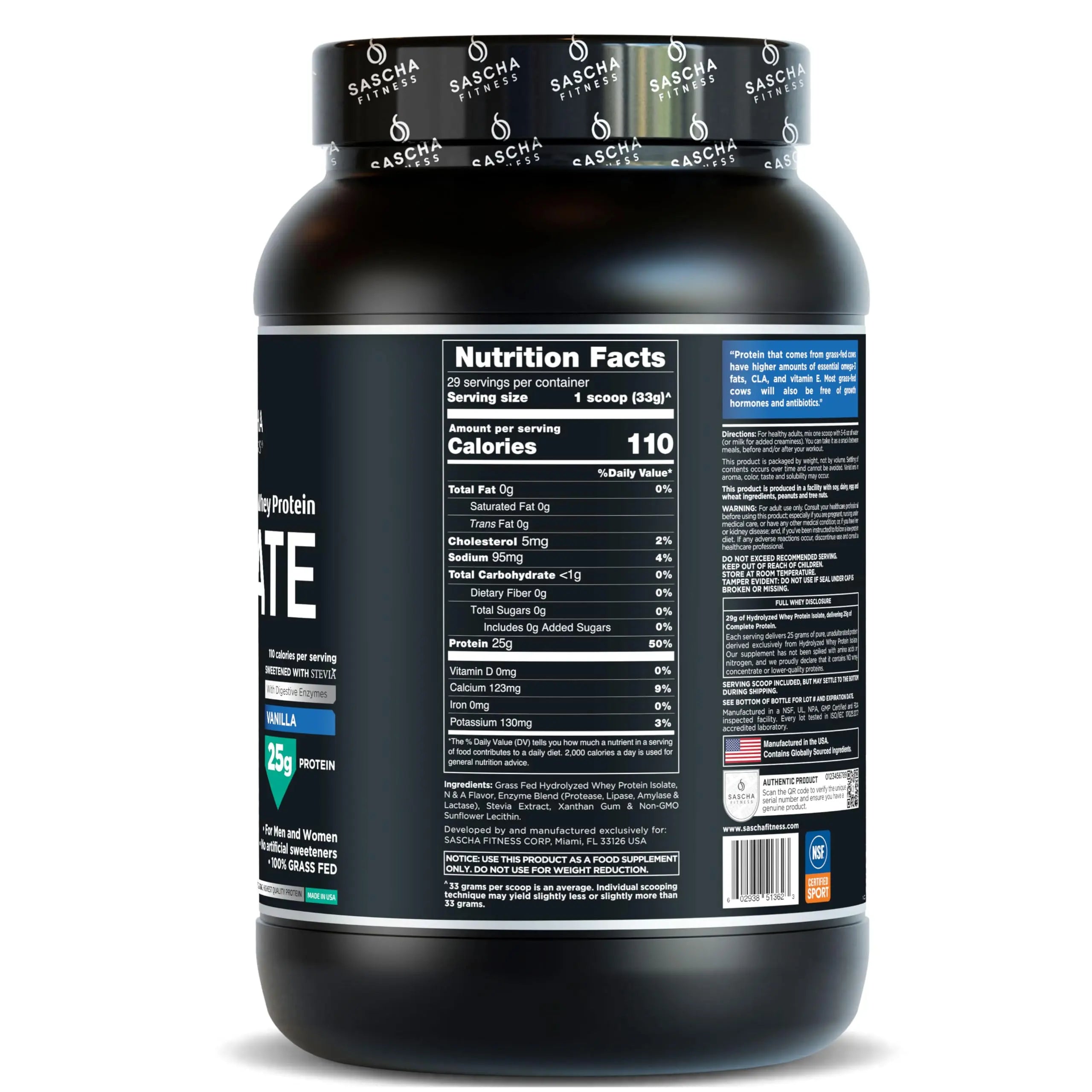 SASCHA FITNESS Hydrolyzed Whey Protein Isolate,100% Grass-Fed (2 Pounds, Vanilla) SASCHA FITNESS uk supplements