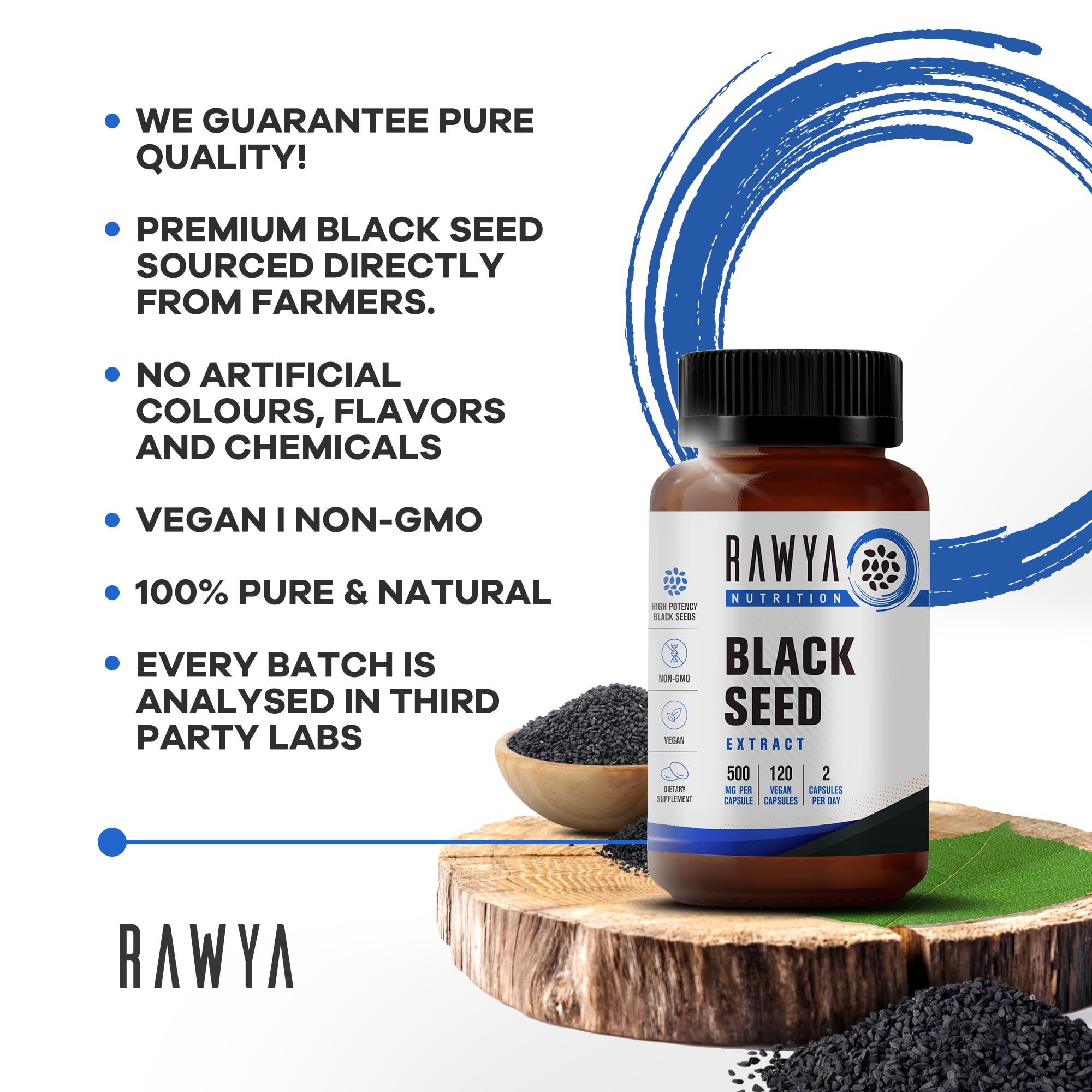 RAWYA Nutrition, Black Seed Extract, 120 Vegan Capsules, Nigella Sativa, Black Cumin RAWYA uk supplements