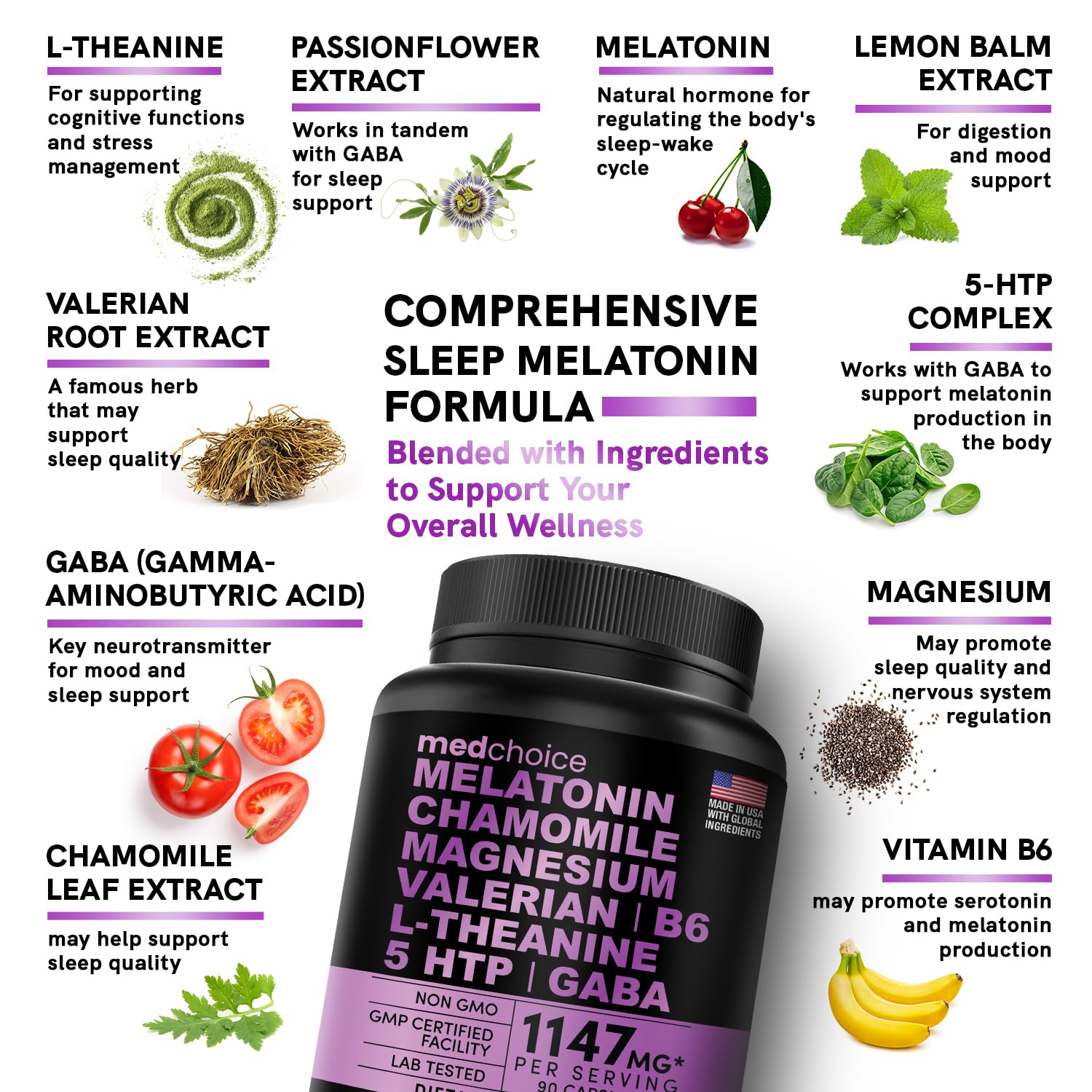 10-in-1 Melatonin Capsules - Melatonin 5mg Natural Sleep Aid for Adults MEDCHOICE uk supplements