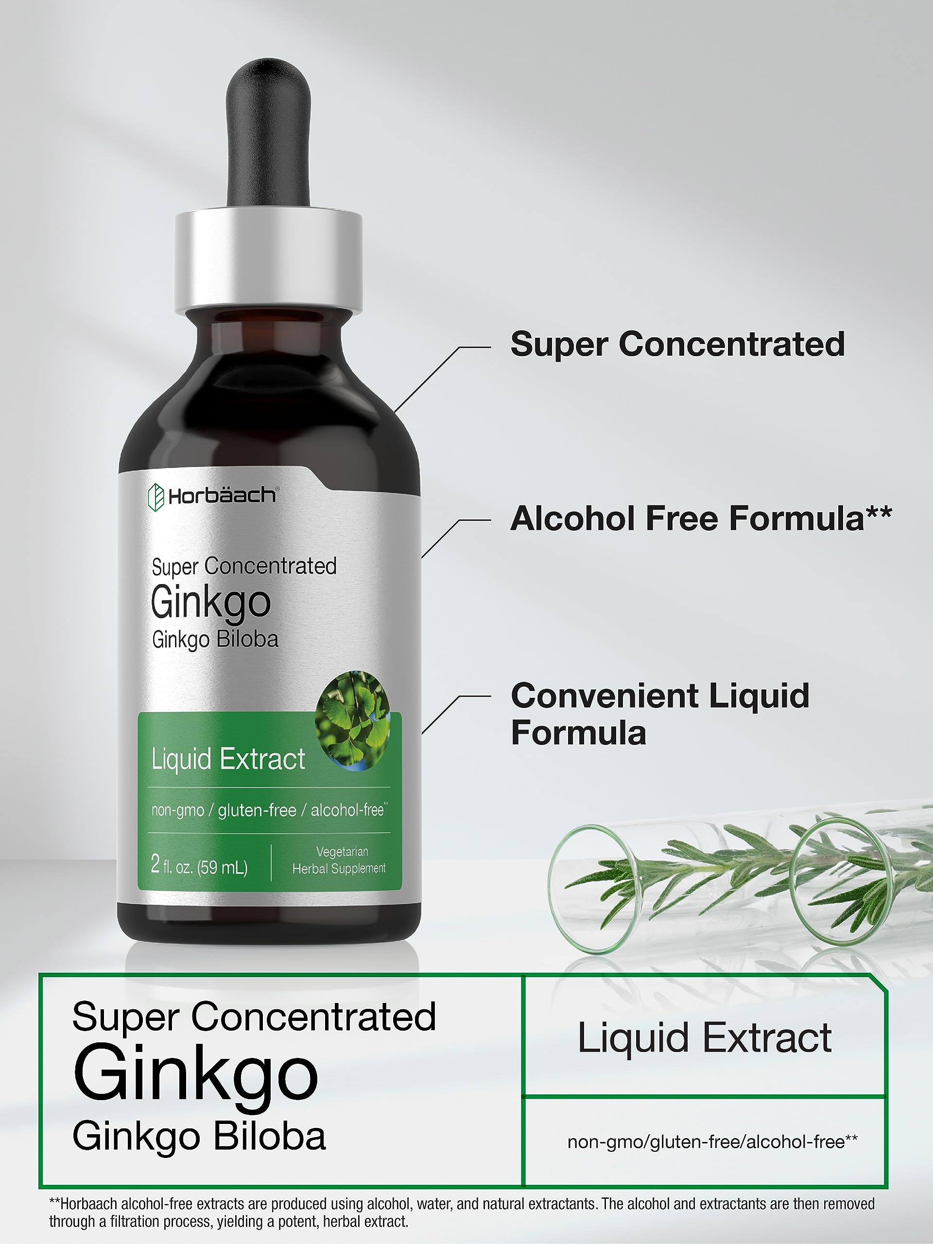 Ginkgo Biloba Extract Liquid 2 fl oz | Alcohol-Free Herb Supplement | Vegetarian Horbäach uk supplements