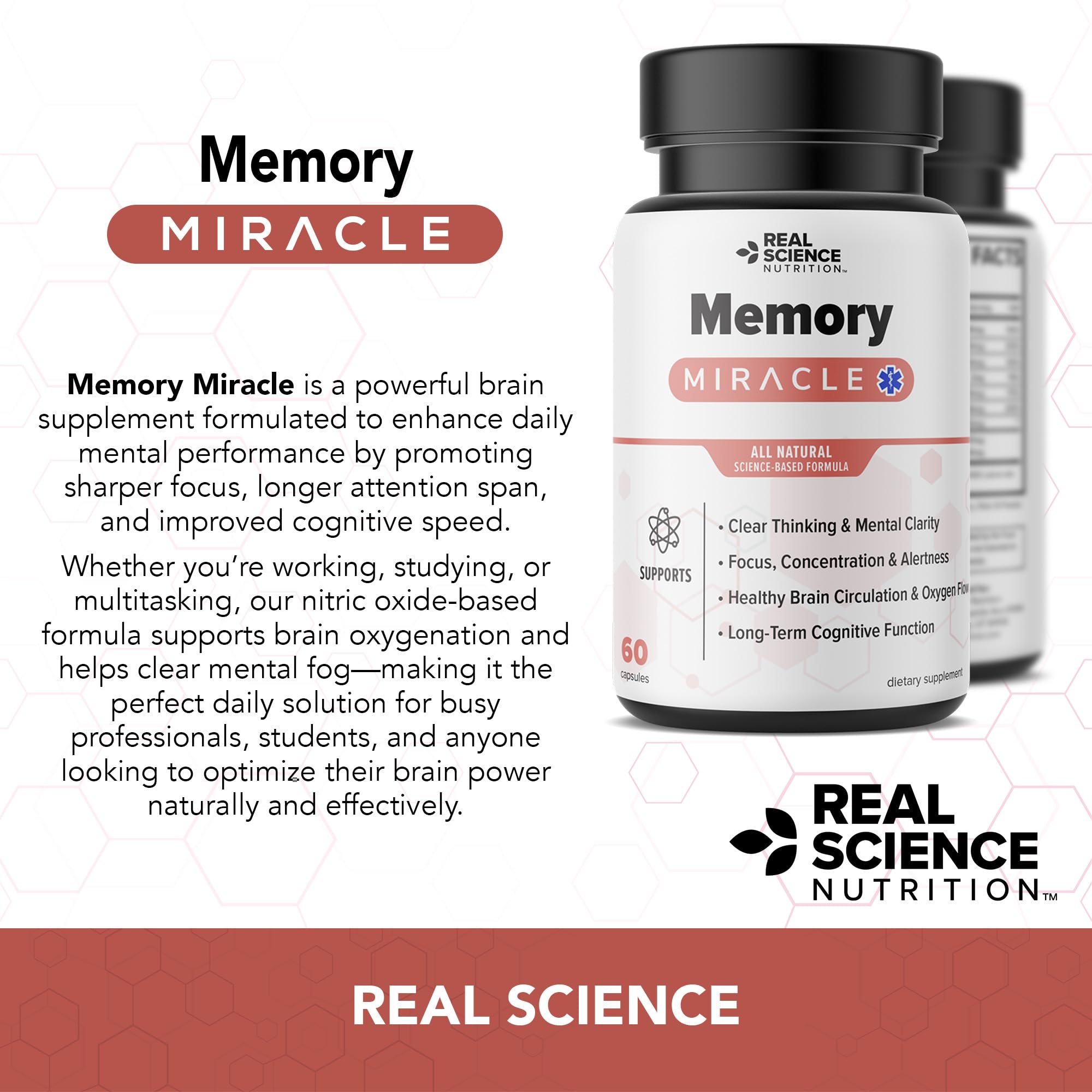 Real Science Nutrition Offers Memory Miracle – Brain and Memory Support Supplement for Focus, Mental Clarity & Brain Health – Nootropic Brain Booster with Nitric Oxide – 60 Capsules Real Science Nutrition uk supplements
