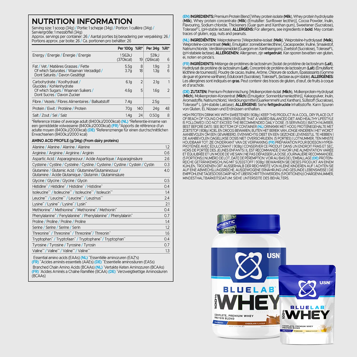 USN Blue Lab Whey Protein Powder: Chocolate - Whey Protein 2kg - Post-Workout USN uk supplements