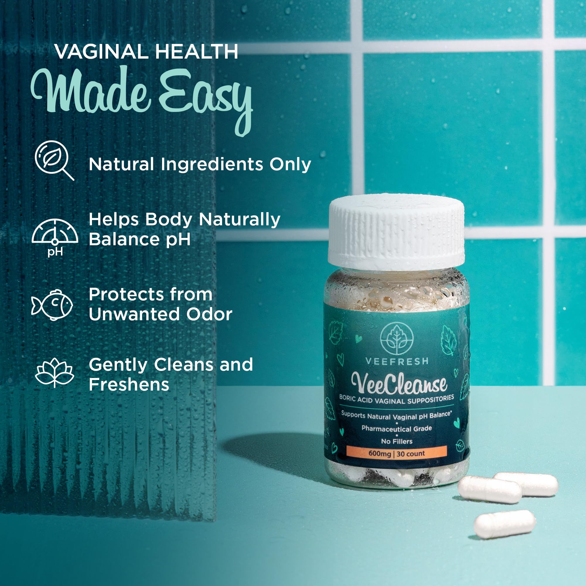 VeeFresh - VeeCleanse Boric Acid Vaginal Suppositories - Vaginal pH Balance Suppositories - Vaginal Odor Control - Feel Fresh, Feminine and Confident VeeFresh uk supplements