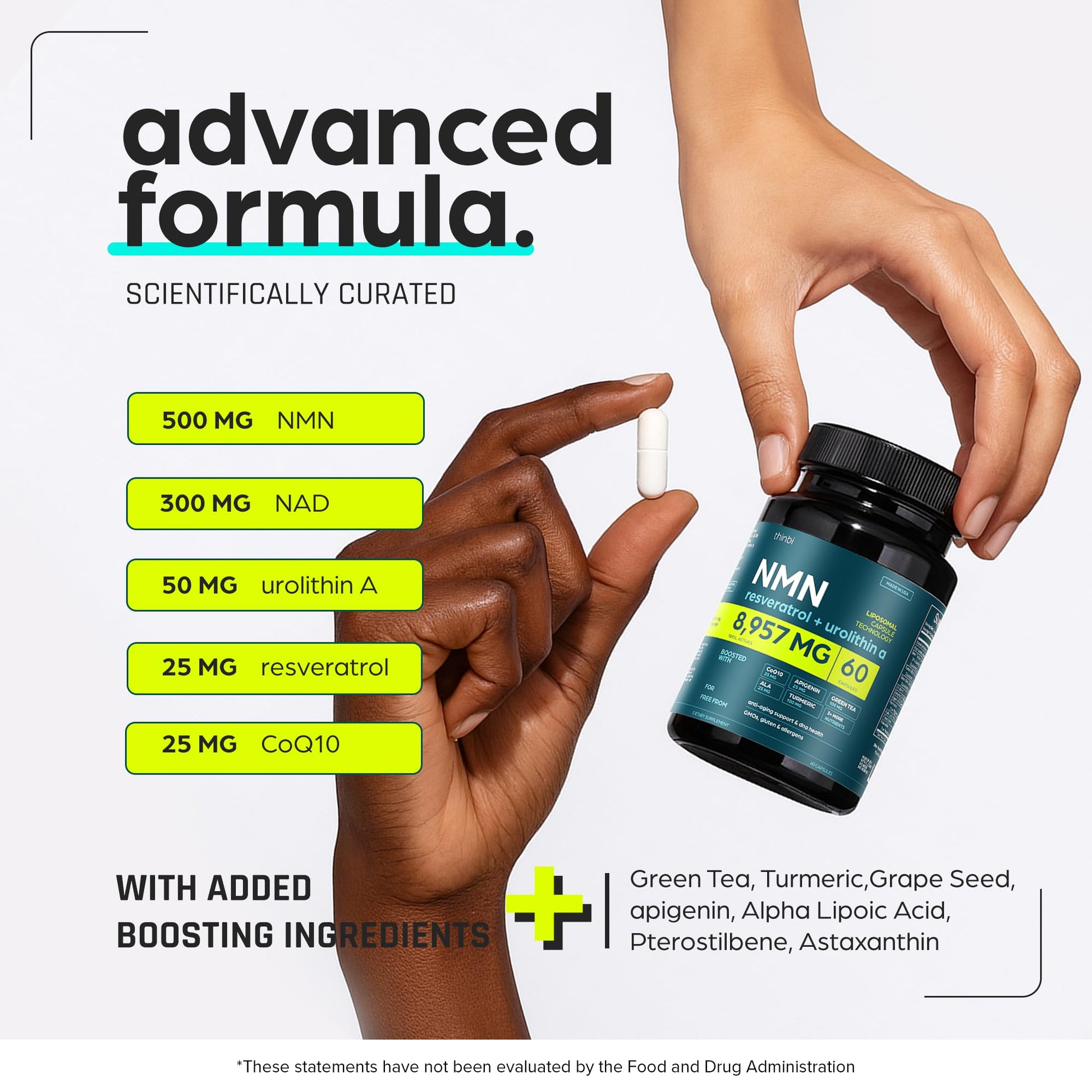 NMN Supplement 8957mg with Real NAD+ Not Just a Booster | Urolithin A, Resveratrol, CoQ10, Alpha Lipoic Acid, Green Tea Extract | Cellular Longevity & Energy Support for Men & Women Thinbi uk supplements