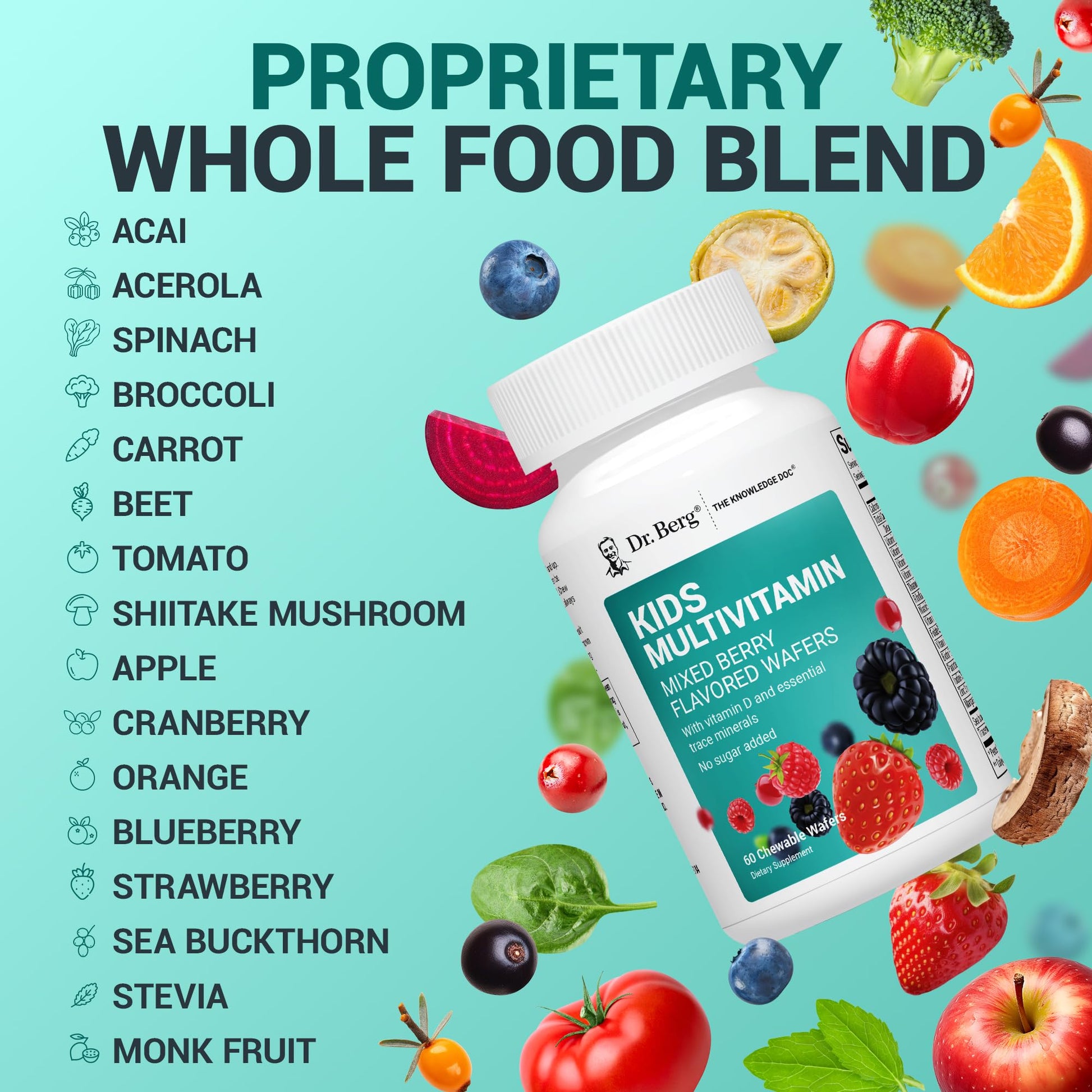 Dr. Berg Kids Chewable Multivitamins (NOT Sweetened w/Sugar) - Daily Multivitamin for Kids that Includes 20 Nutrients & Trace Mineral Complex - Mixed Berry Chewable Vitamins for Kid - Red Wafers Dr. Berg Nutritionals uk supplements