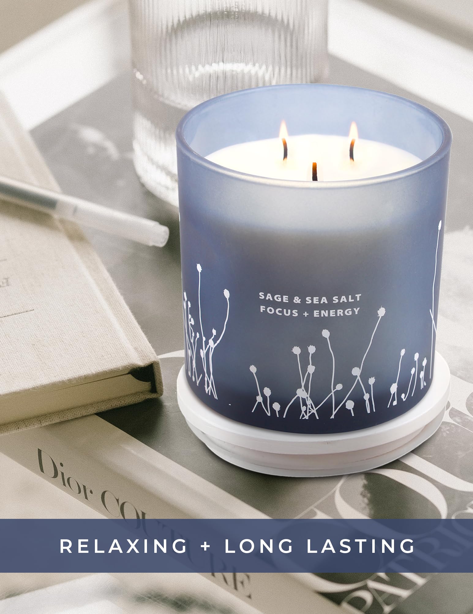 White Sage Sea Salt 3 Wick Candle 14.5 oz | Sage Candles for Cleansing House | Large Soy Candles GIFTAWAY uk supplements