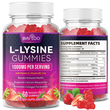 BVIVLOO L-Lysine 1000mg Gummies for Immune Support & Skin Health - High Potency Vegan Gummies, Sugar-Free, Natural Berry Flavor, Gluten-Free Chewable Supplement BVIVLOO uk supplements