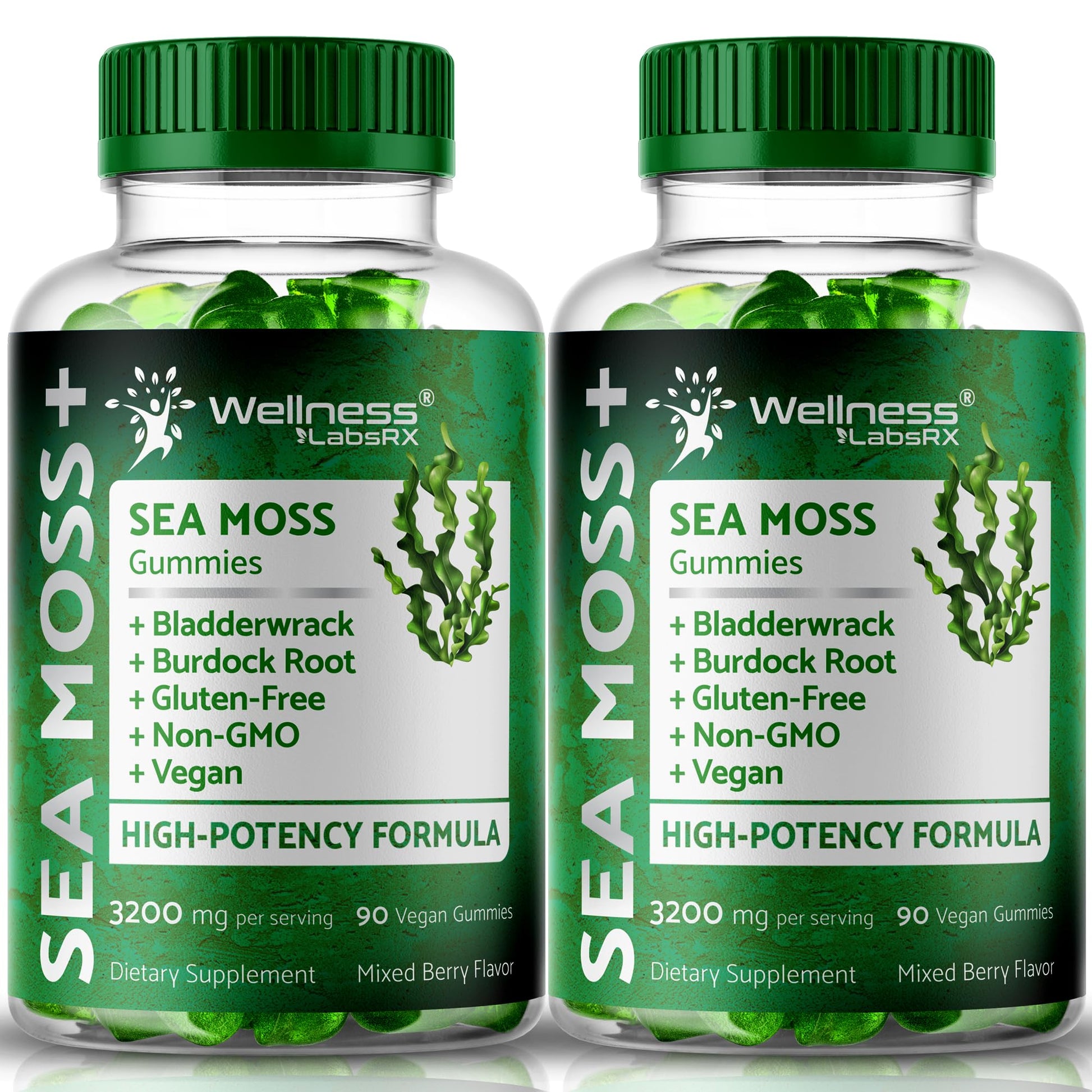 WELLNESS LABSRX Sea Moss Gummies, 3200mg Irish Sea Moss Mixed Berry Flavor with Maximum Potency Bladderwrack and Burdock Root - Supports Skin, Energy and Immunity - 180 Count WELLNESS LABSRX uk supplements