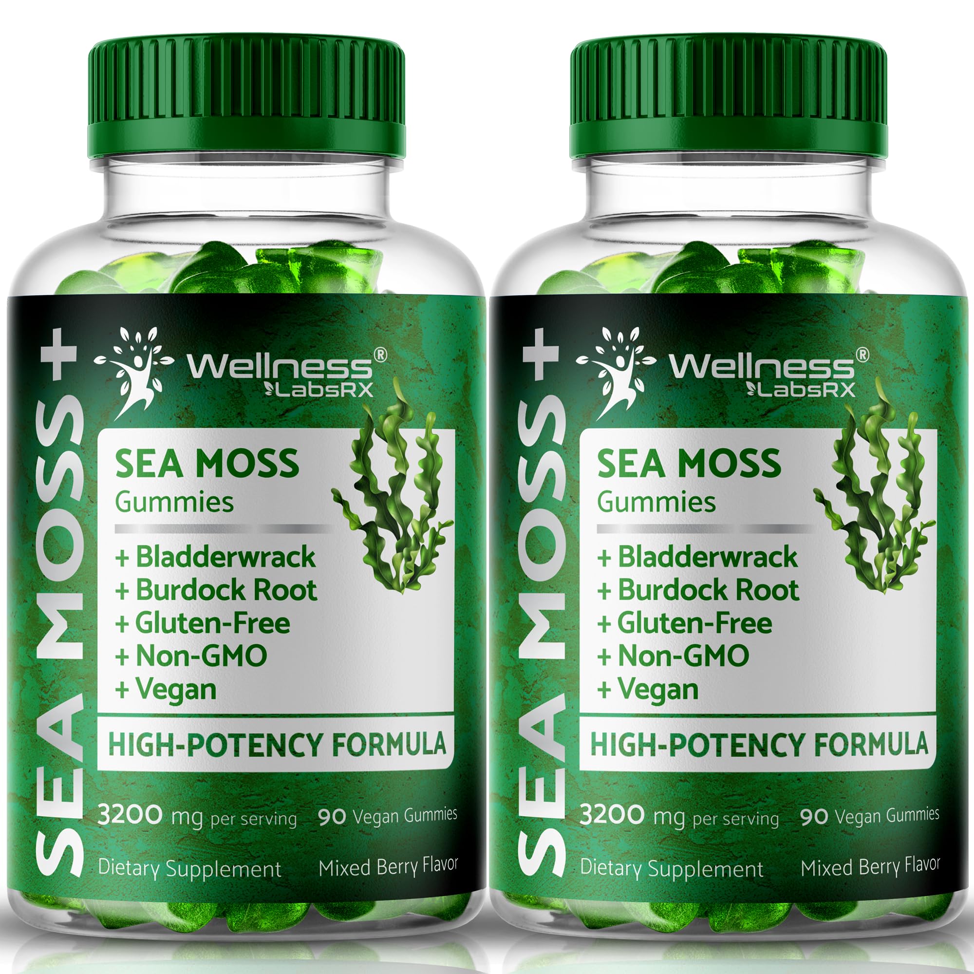 WELLNESS LABSRX Sea Moss Gummies, 3200mg Irish Sea Moss Mixed Berry Flavor with Maximum Potency Bladderwrack and Burdock Root - Supports Skin, Energy and Immunity - 180 Count WELLNESS LABSRX uk supplements