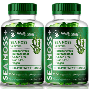 WELLNESS LABSRX Sea Moss Gummies, 3200mg Irish Sea Moss Mixed Berry Flavor with Maximum Potency Bladderwrack and Burdock Root - Supports Skin, Energy and Immunity - 180 Count WELLNESS LABSRX uk supplements