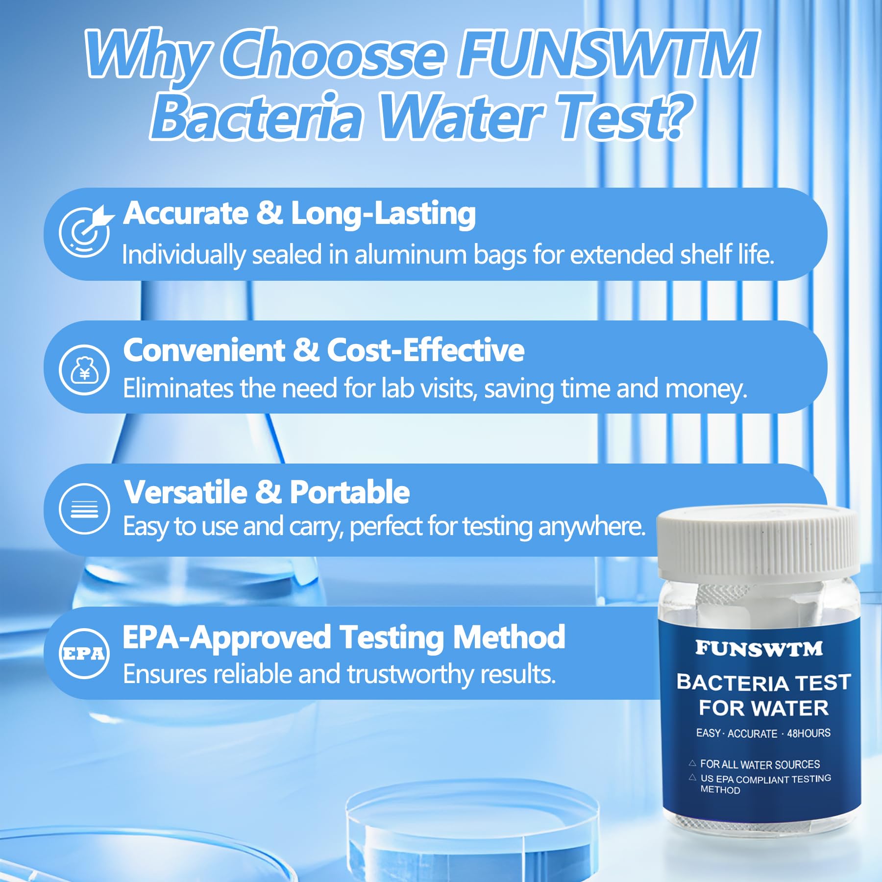 Coliform Bacteria Test Kit: 12-Pack Easy at-Home Well, Tap, Pool, Spring, Pond, Lake Drinking Water Quality Test FUNSWTM uk supplements