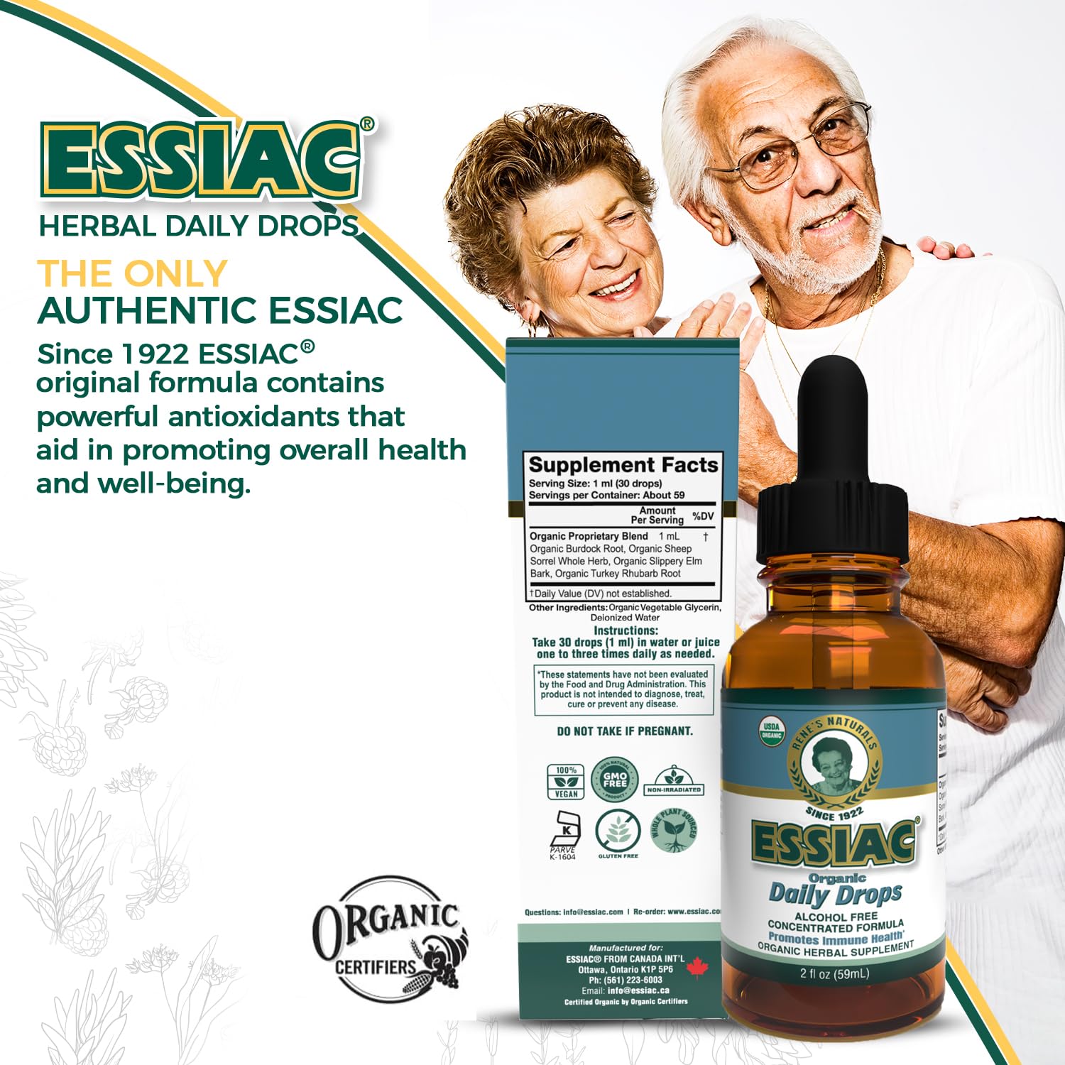 Essiac Original Tea USDA Organic Daily Drops for Enhanced Lymphatic Drainage and Immune Support | Alcohol Free Concentrated Formula | 2oz (59ml) Essiac uk supplements
