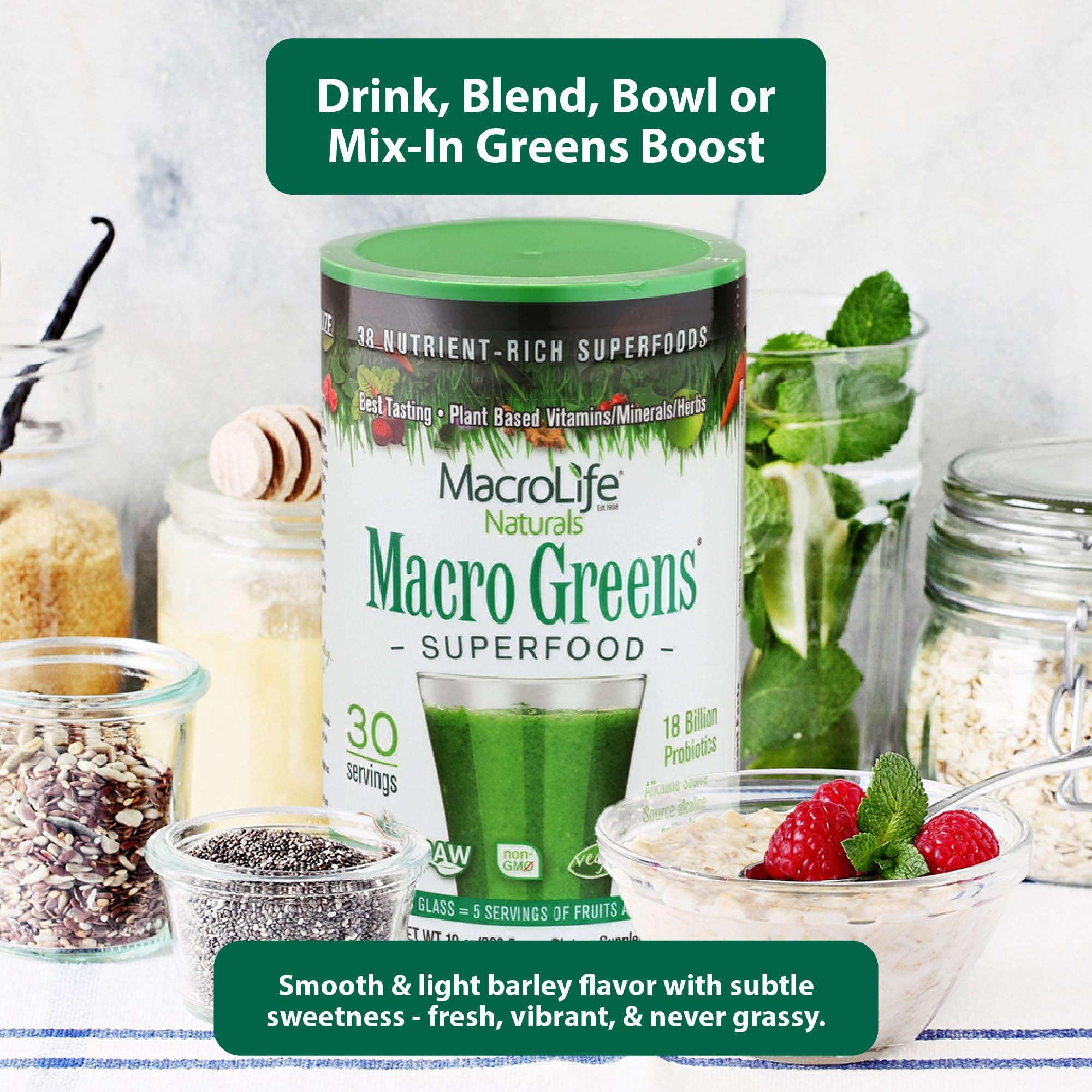 MacroLife Naturals Macro Greens Superfood Powder – 38 Superfoods with Probiotics, Digestive Enzymes & Adaptogens | Non GMO, Vegan, Gluten Free | 18B CFU | 10 oz (30 Servings) MacroLife Naturals uk supplements