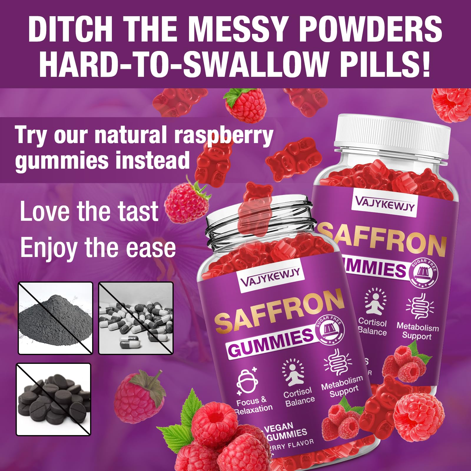 VAJYKEWJY Saffron Gummies (88.5 mg) with Magnesium — Enhanced with St. John’s Wort, Rhodiola, Ashwagandha & Vitamins B6, B12, D3 for Mood & Focus Support — 60 Count VAJYKEWJY uk supplements