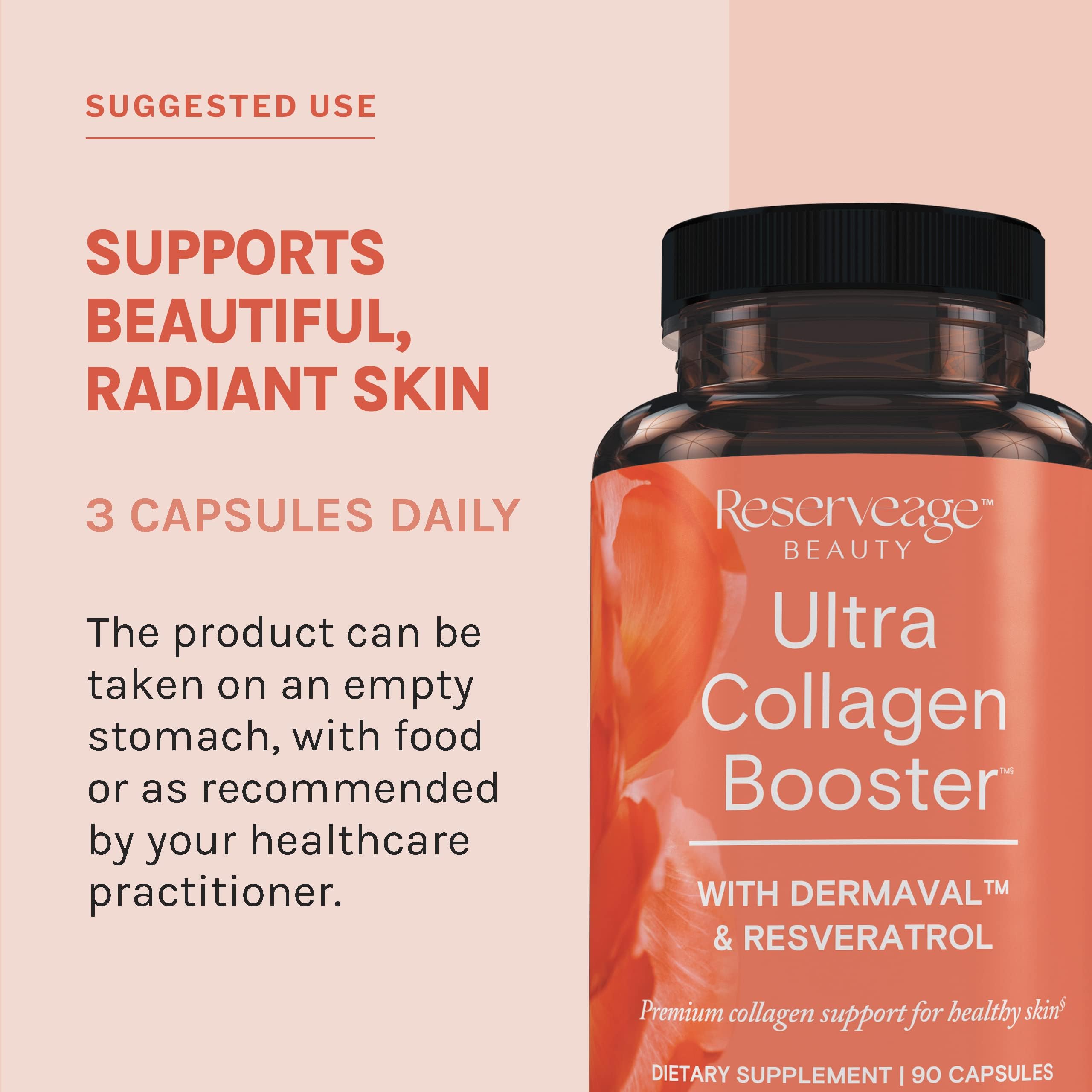 Reserveage Ultra Collagen Booster & Keratin Hair Booster - Features Dermaval, Biotin & Resveratrol - Support Hair & Skin - 90 Ultra Collagen Booster Capsules, 120 Keratin Hair Booster Capsules Reserveage Nutrition uk supplements