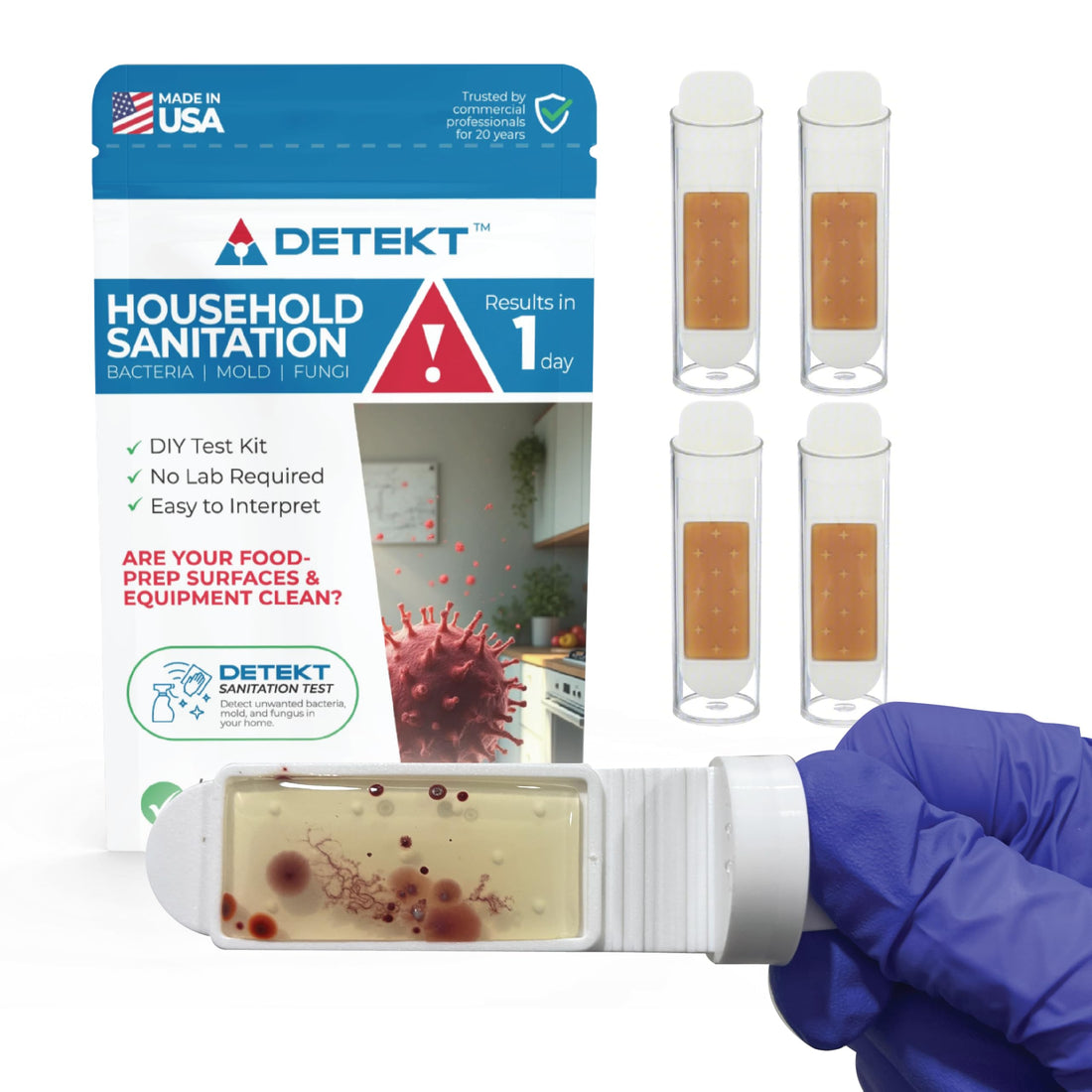 #1 Home, Kitchen, & Appliance Microbial Growth Test Kit – Simple DIY Screening for Bacteria, Mold, & Fungus – Know Your Home is Clean – Made in USA (1 Kit = 4 Bac + 4 Mold Tests) Detekt uk supplements