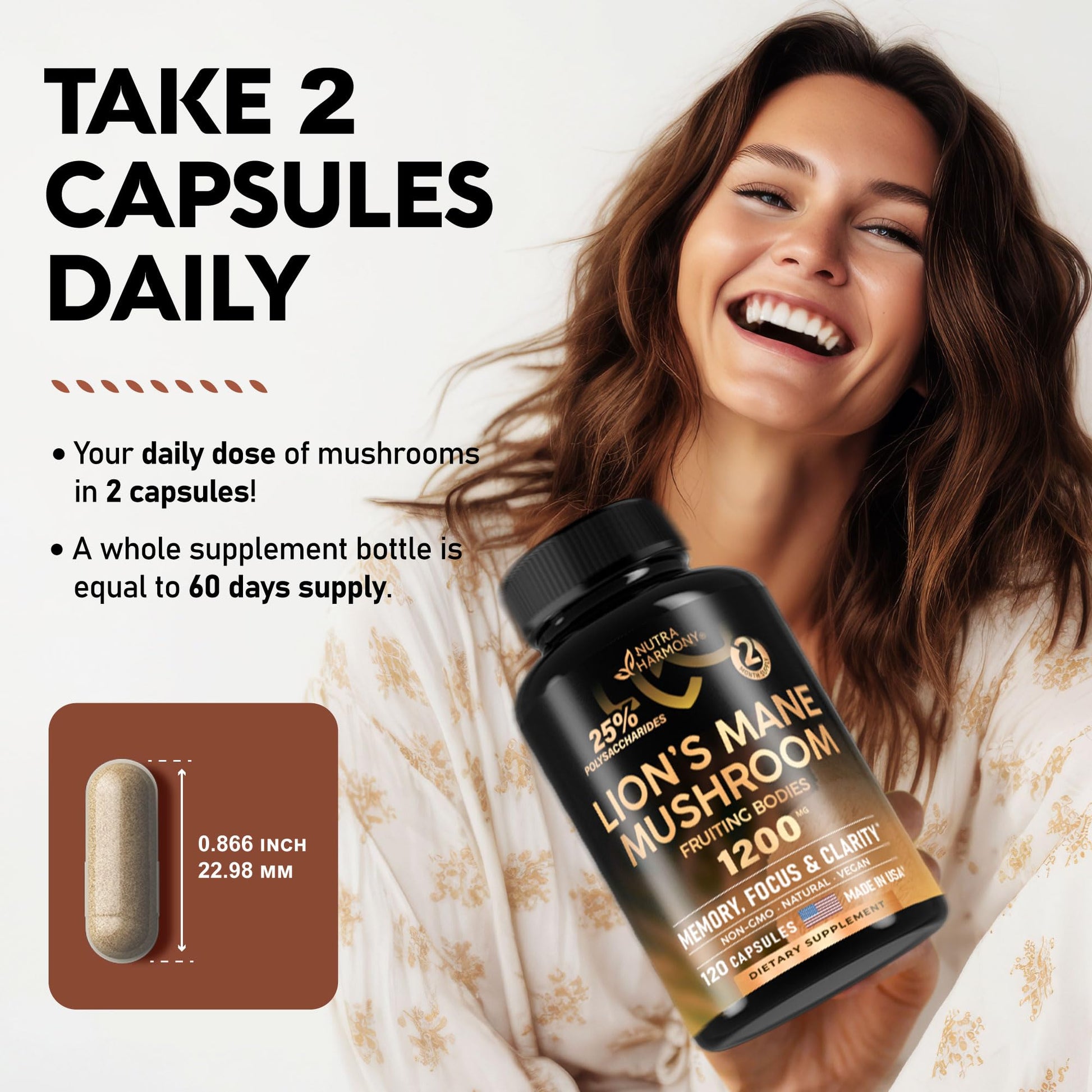 Organic Lions Mane - Certified Mushroom Supplement - Made in USA - Fruiting Bodies NUTRAHARMONY uk supplements