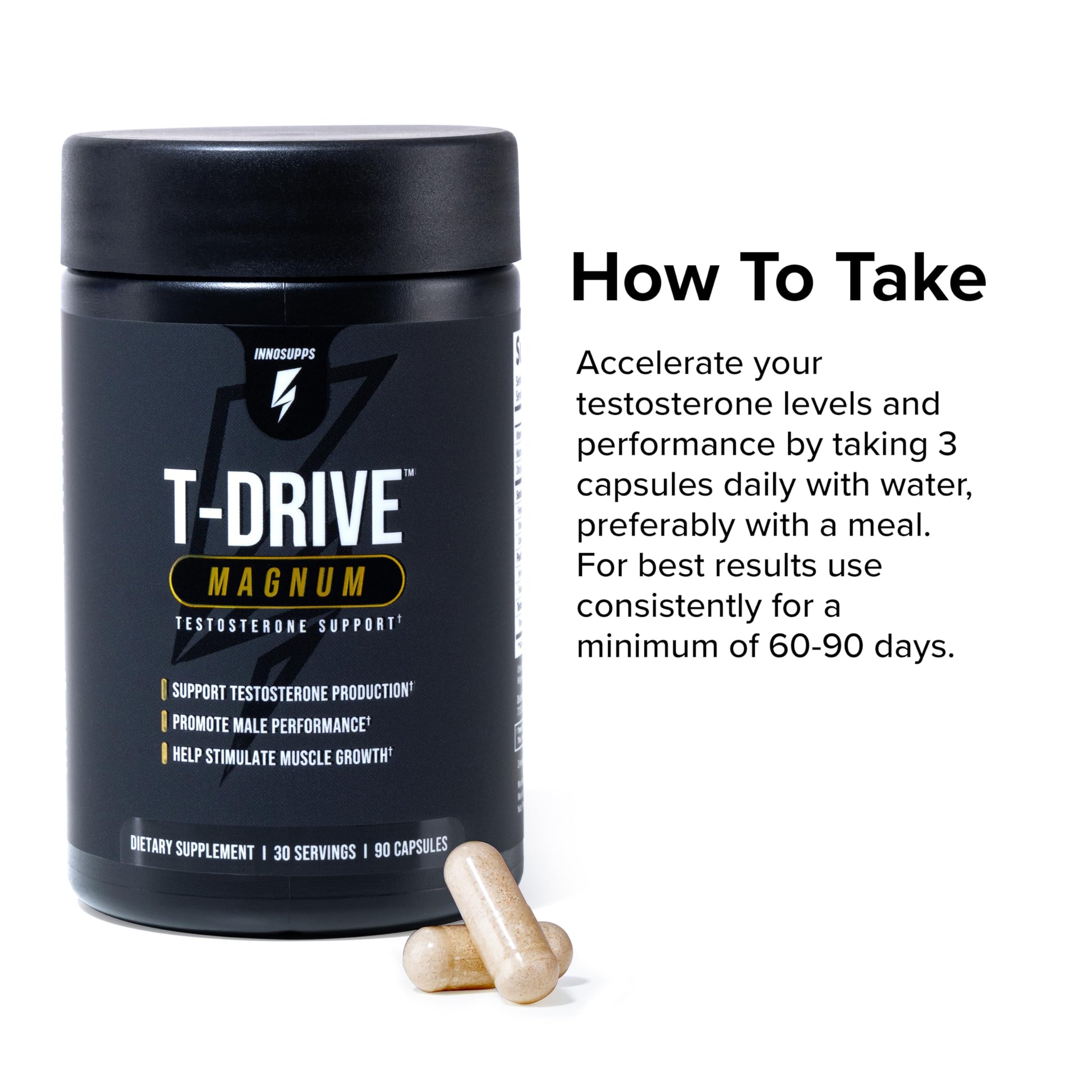InnoSupps T-Drive Magnum Testosterone Booster Enhance Peak Performance Amplify Muscle Growth, Increase Libido & Energy Levels, Horny Goat Weed Tongkat Ali, Zinc, Fenugreek, Fat Burner 90 Caps/30 Days InnoSupps uk supplements