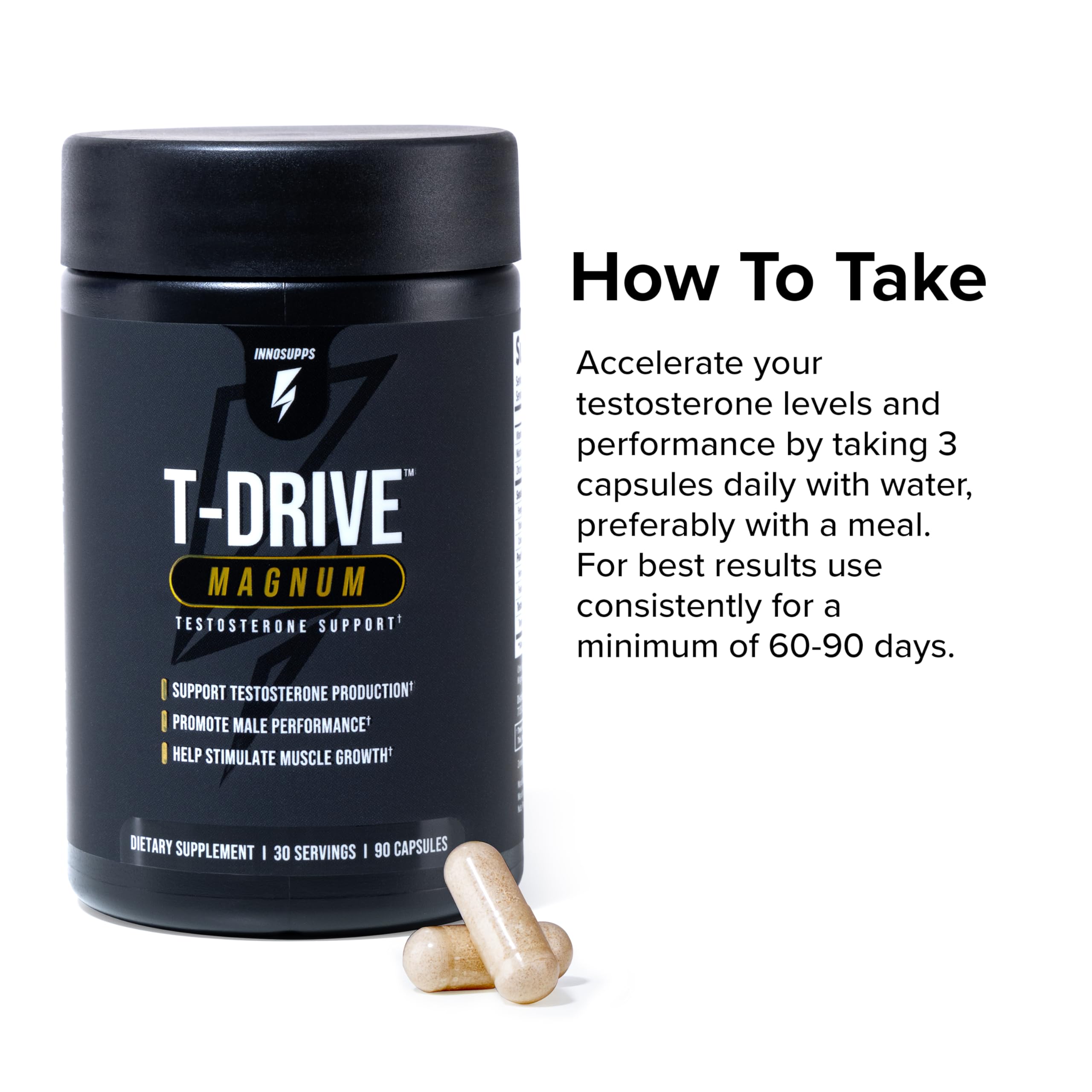 InnoSupps T-Drive Magnum Testosterone Booster Enhance Peak Performance Amplify Muscle Growth, Increase Libido & Energy Levels, Horny Goat Weed Tongkat Ali, Zinc, Fenugreek, Fat Burner 90 Caps/30 Days InnoSupps uk supplements