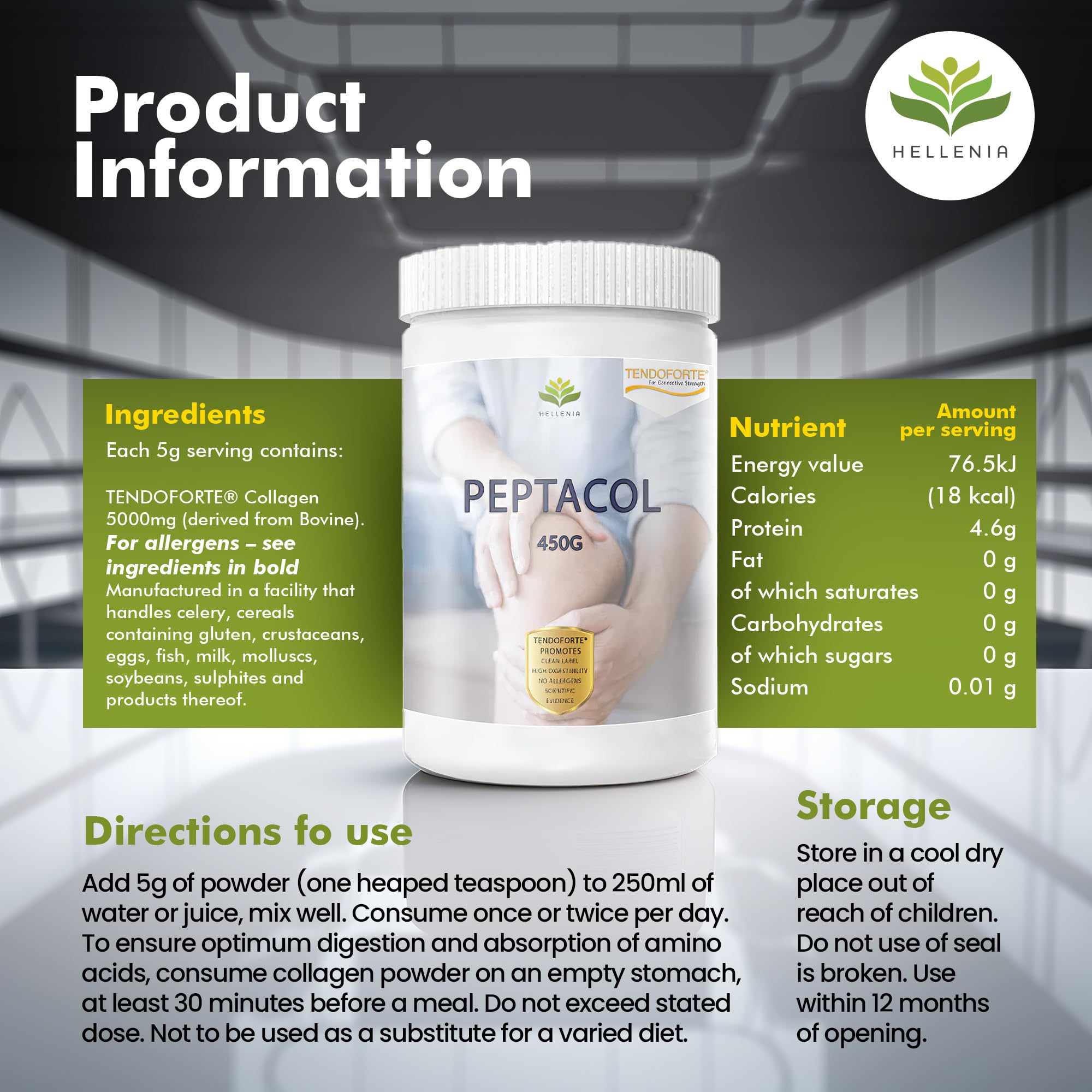 PEPTACOL TENDOFORTE® Bioactive Collagen Peptides® - 450g Hellenia uk supplements