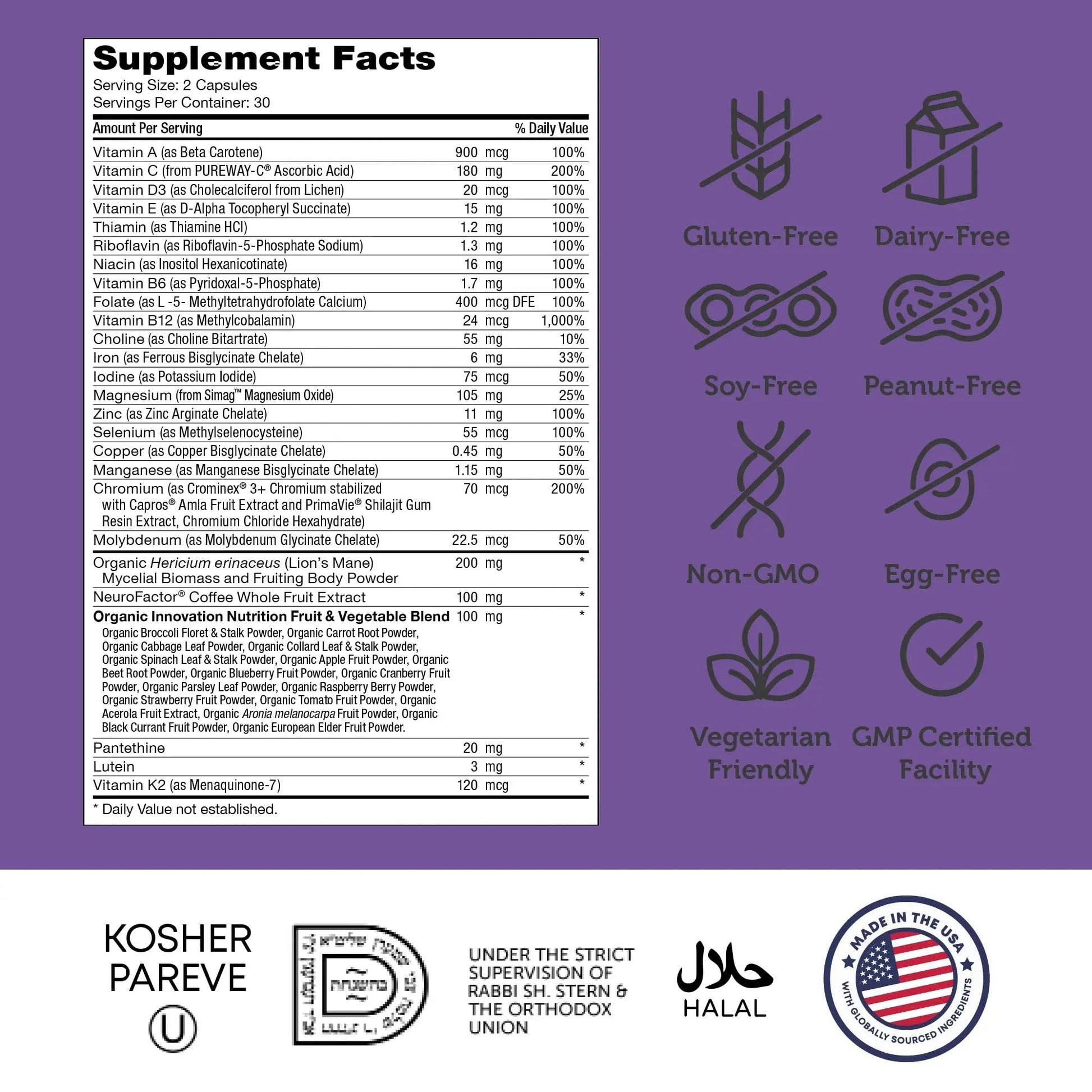 Zahler - Multivitamin Brain Supplement (60 Count) Kosher Brainfood Capsules for Adults with Neuro Factor & Lion's Mane Zahler uk supplements