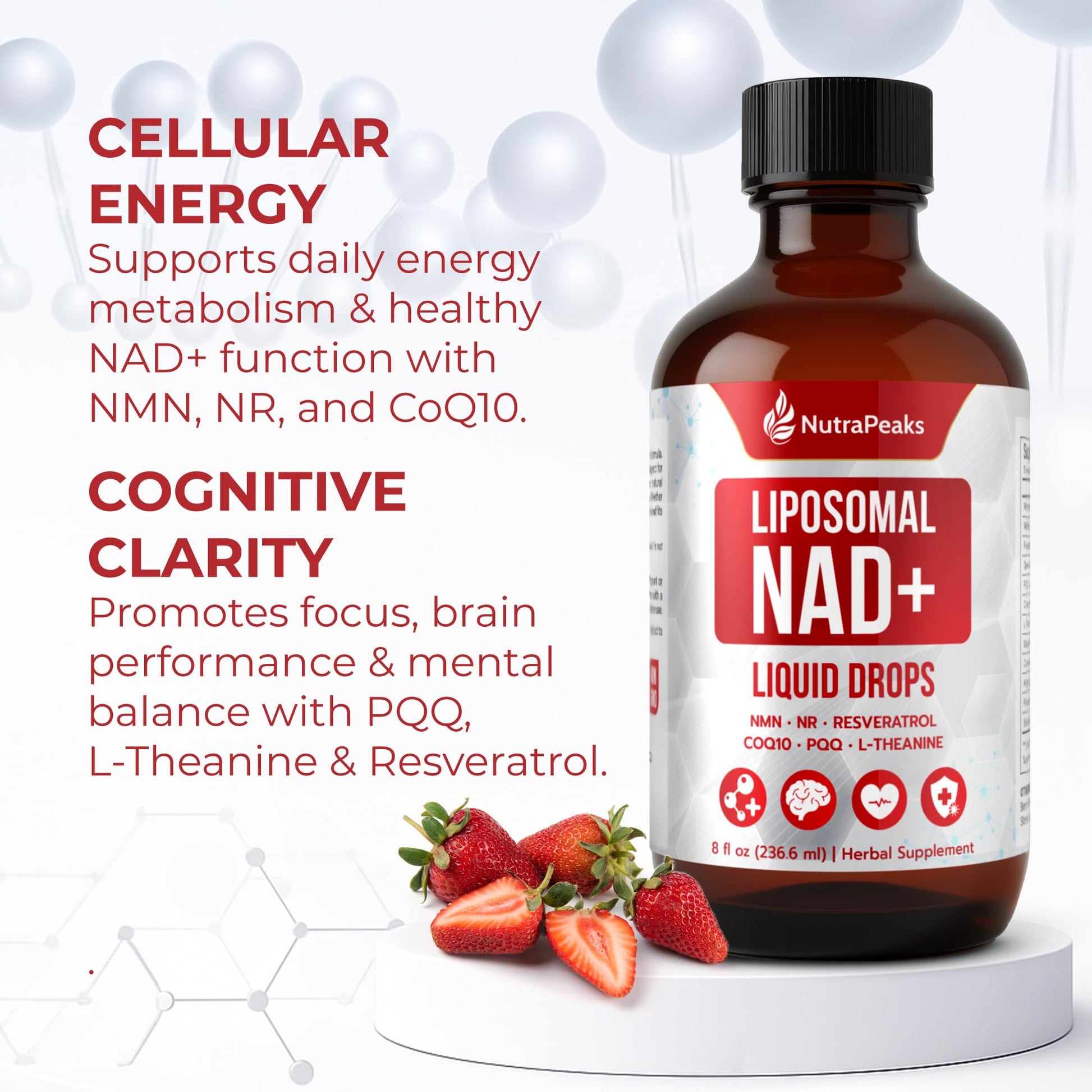 NutraPeaks NAD+ Supplement Liquid - NAD+ Supplement 1000mg, NAD+ Nicotinamide Riboside Resveratrol Supplements with PQQ, NAD+ Berry Flavor Sticks for Anti-Aging, Energy, Focus NutraPeaks uk supplements
